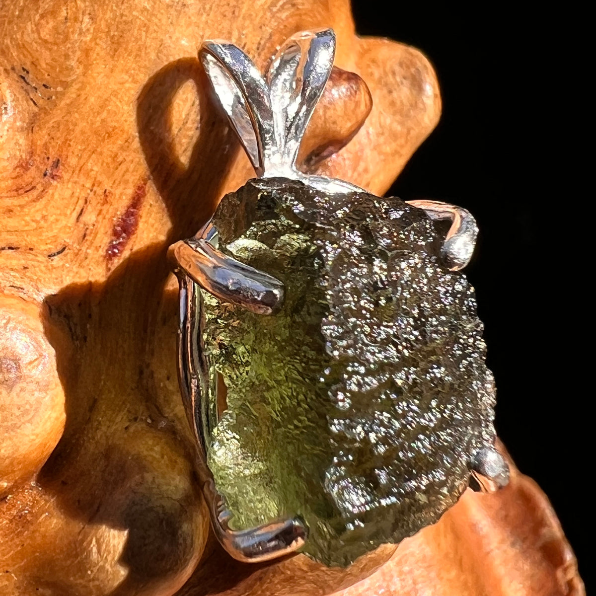 Raw Moldavite Pendant Sterling Silver #8090-Moldavite Life