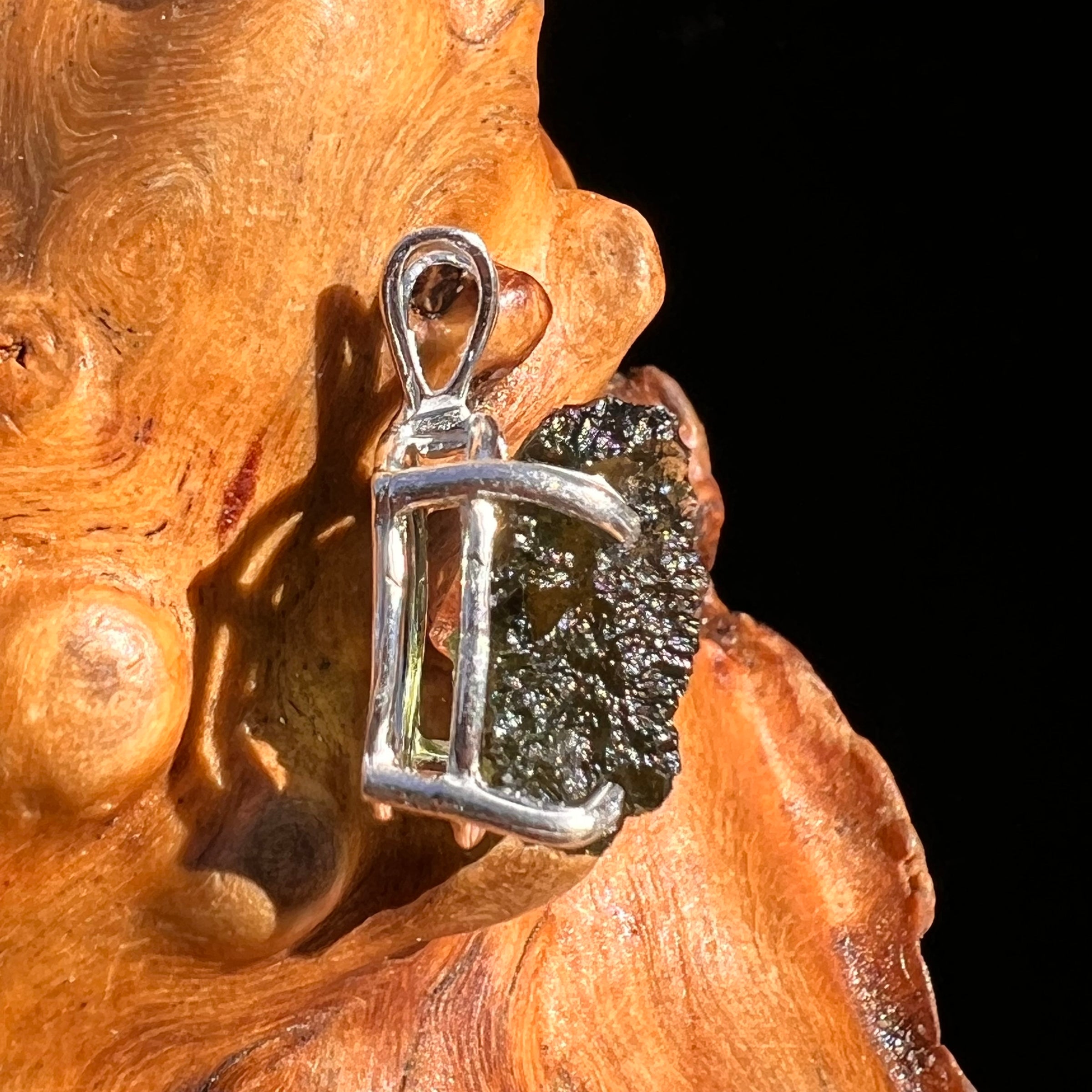Raw Moldavite Pendant Sterling Silver #8090-Moldavite Life