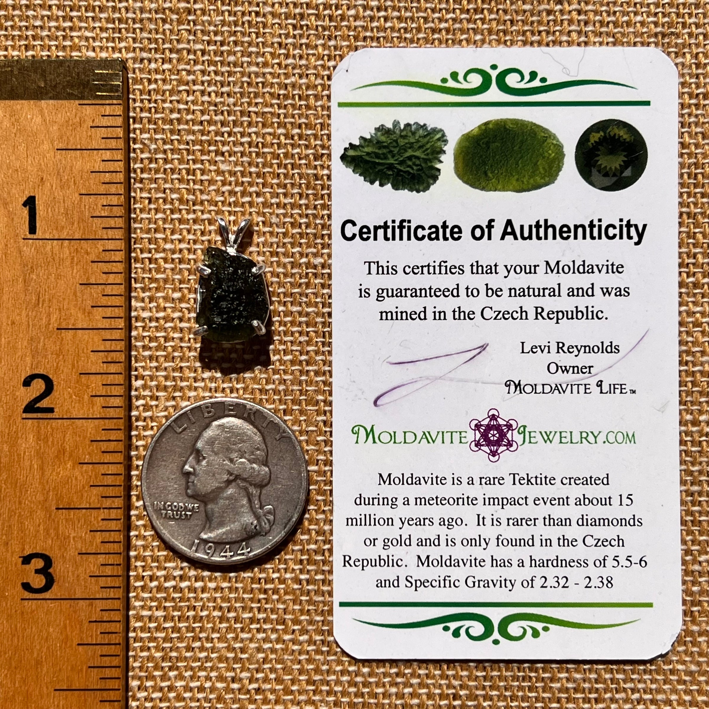 Raw Moldavite Pendant Sterling Silver #8090-Moldavite Life