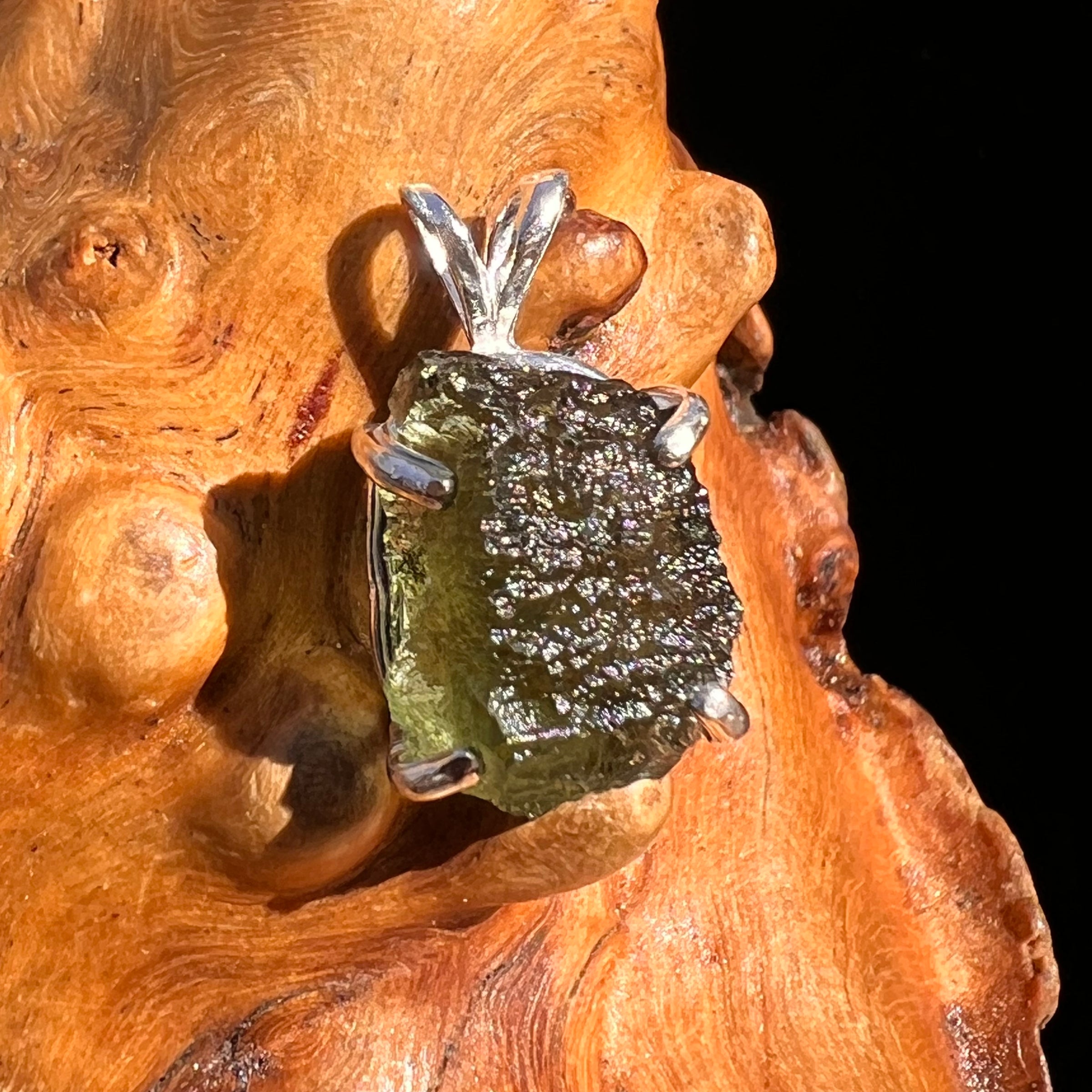 Raw Moldavite Pendant Sterling Silver #8090-Moldavite Life