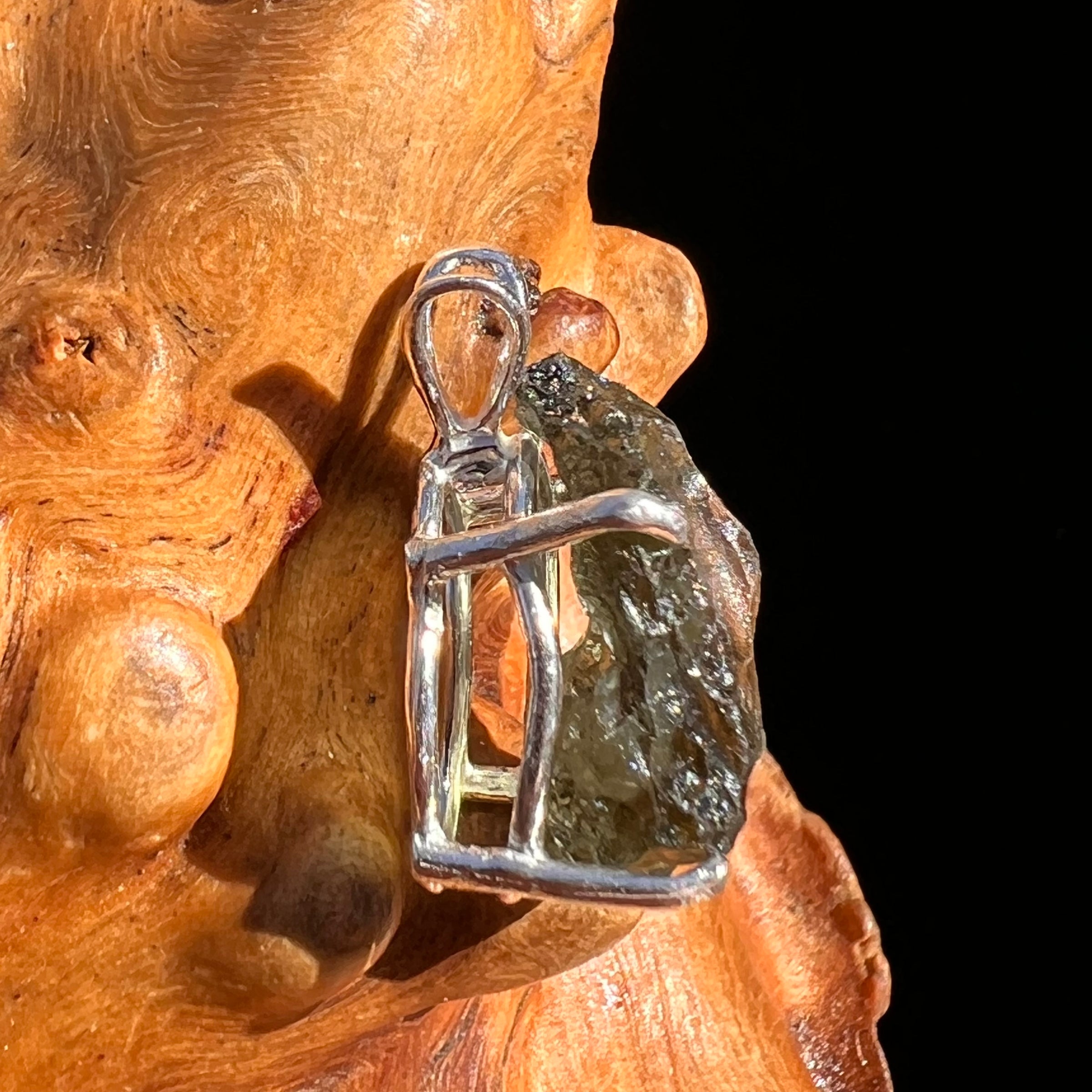 Raw Moldavite Pendant Sterling Silver #8091-Moldavite Life