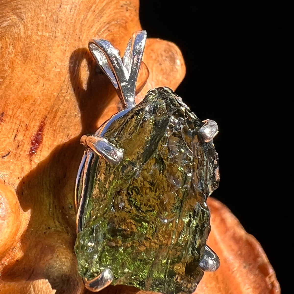Raw Moldavite Pendant Sterling Silver #8092-Moldavite Life
