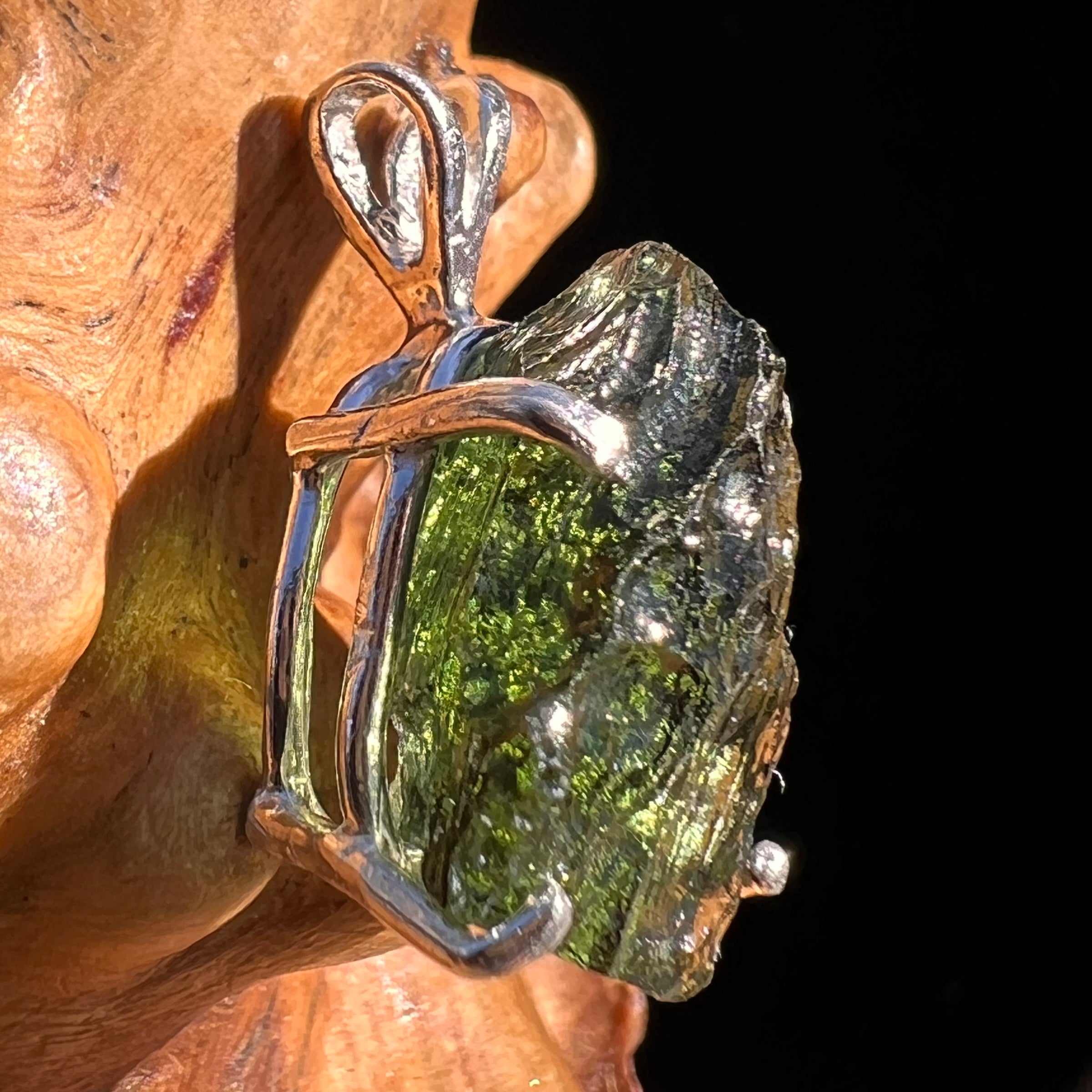 Raw Moldavite Pendant Sterling Silver #8092-Moldavite Life