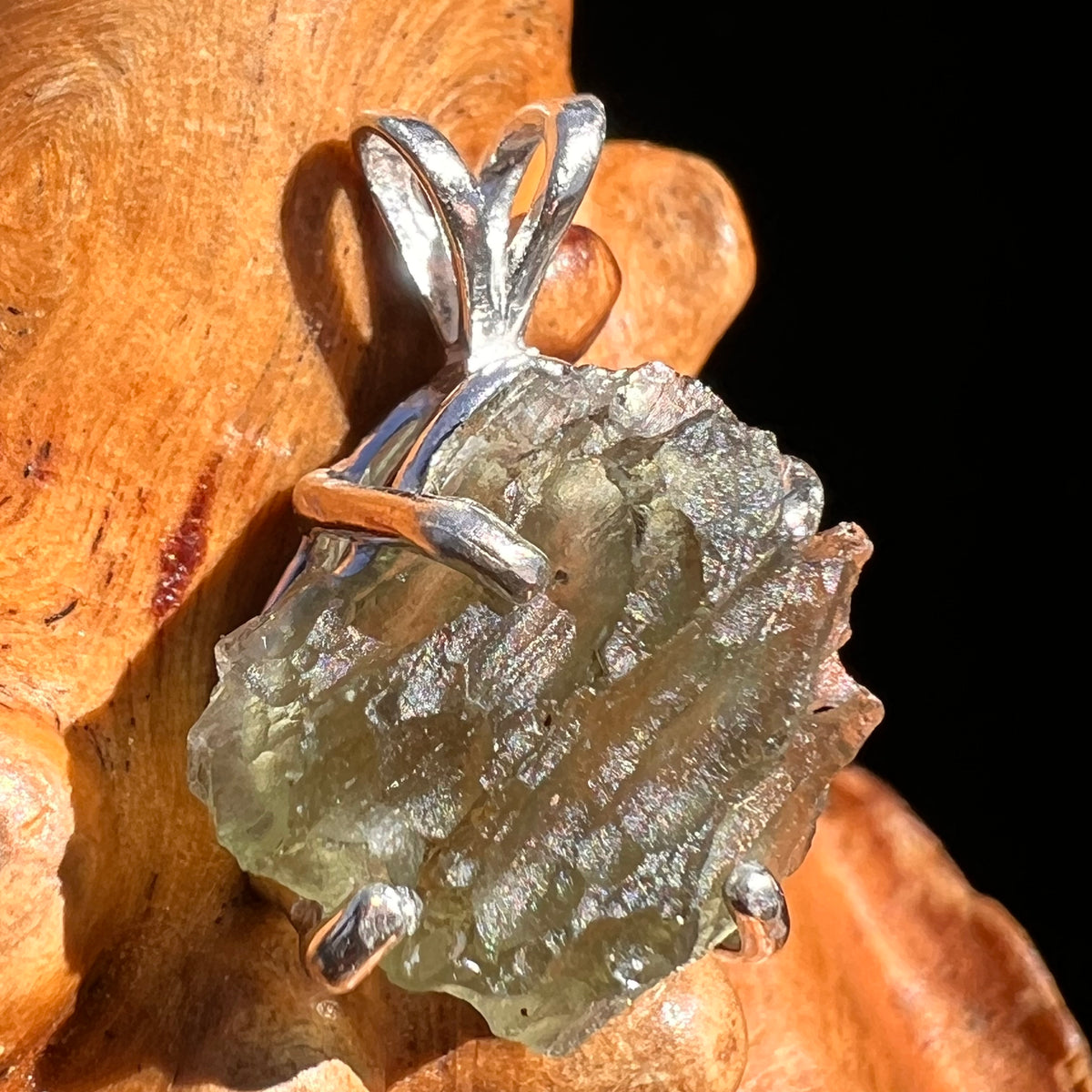 Raw Moldavite Pendant Sterling Silver #8093-Moldavite Life