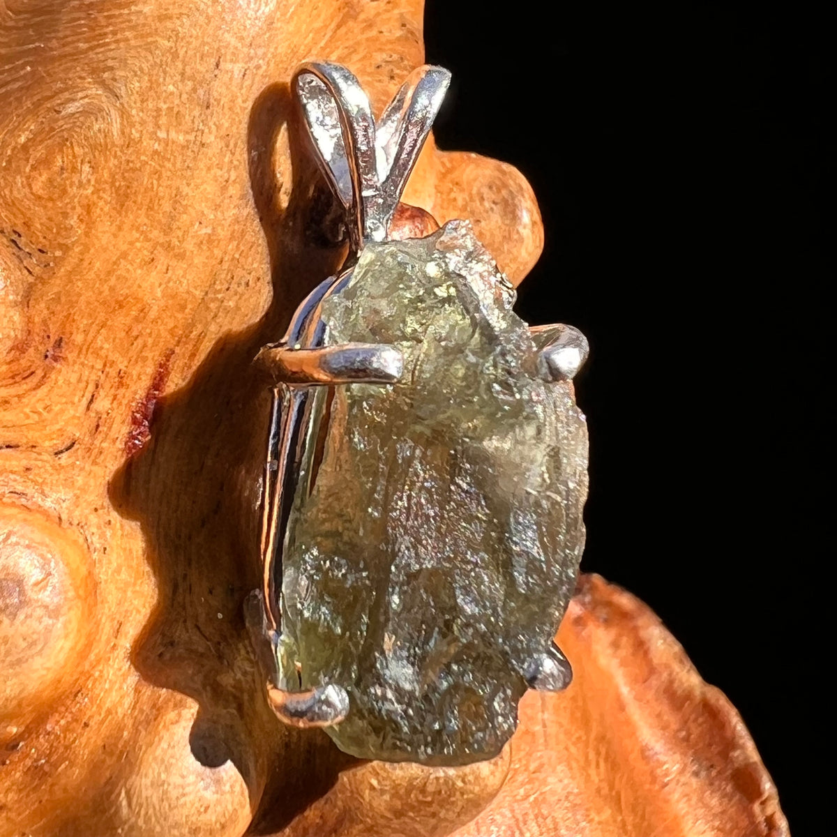 Raw Moldavite Pendant Sterling Silver #8094-Moldavite Life