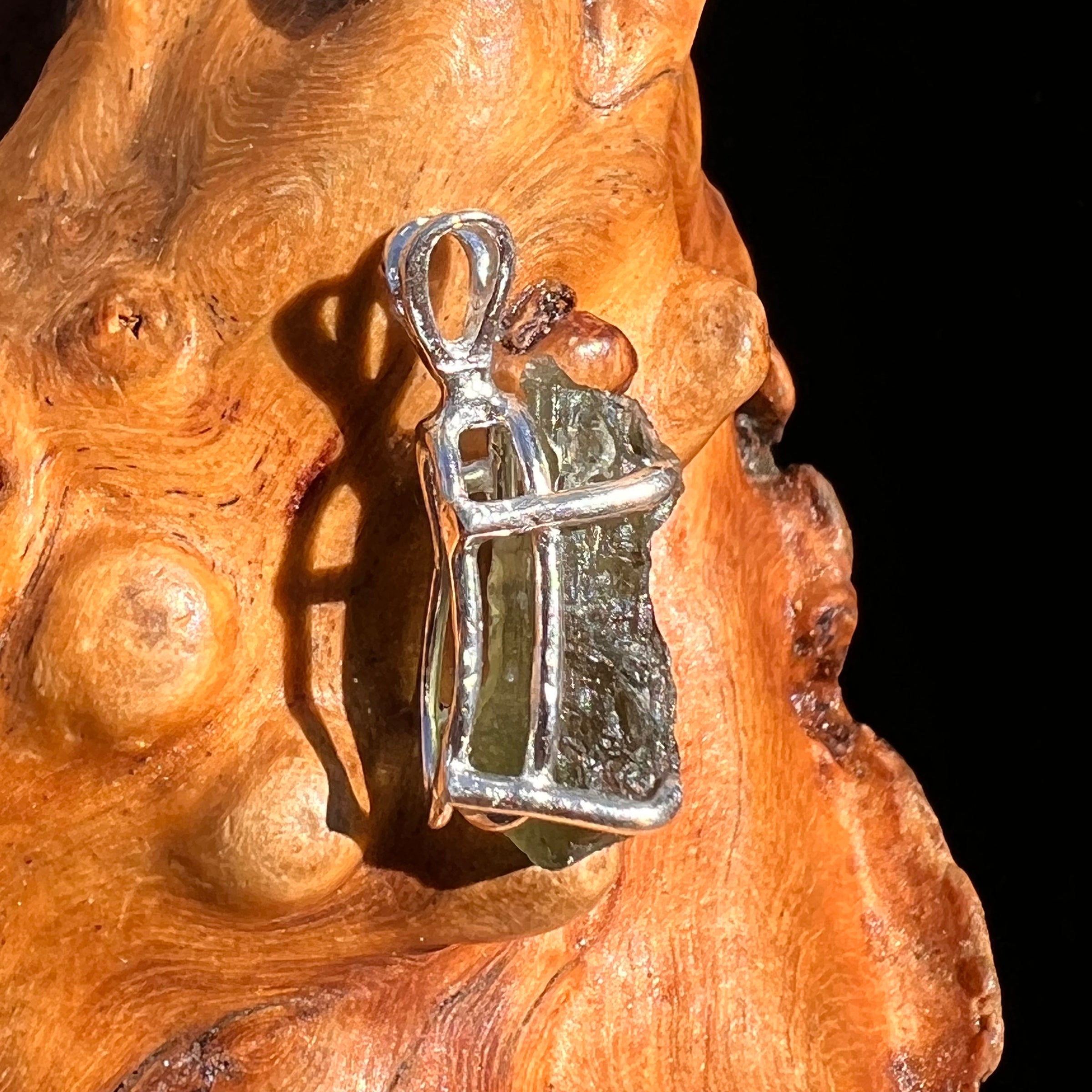 Raw Moldavite Pendant Sterling Silver #8094-Moldavite Life