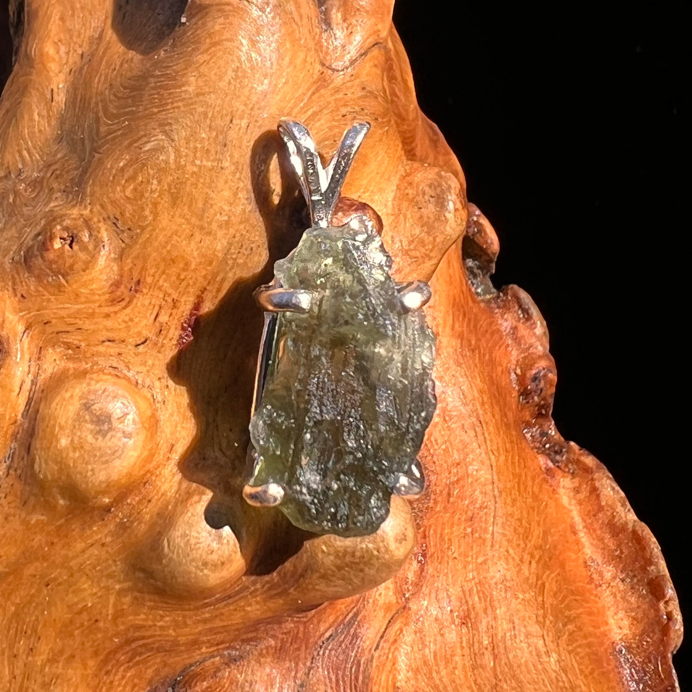 Raw Moldavite Pendant Sterling Silver #8094-Moldavite Life