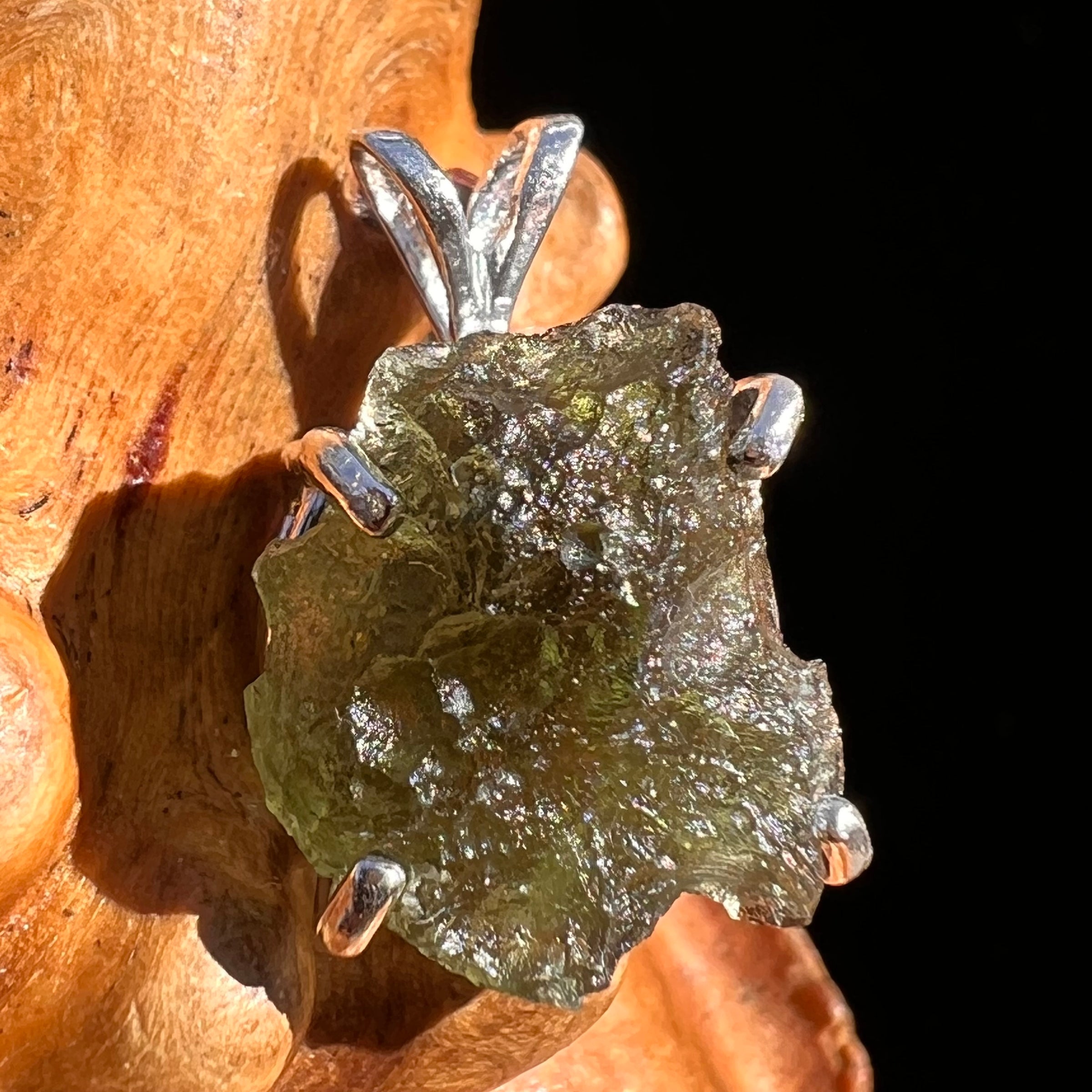Raw Moldavite Pendant Sterling Silver #8095-Moldavite Life