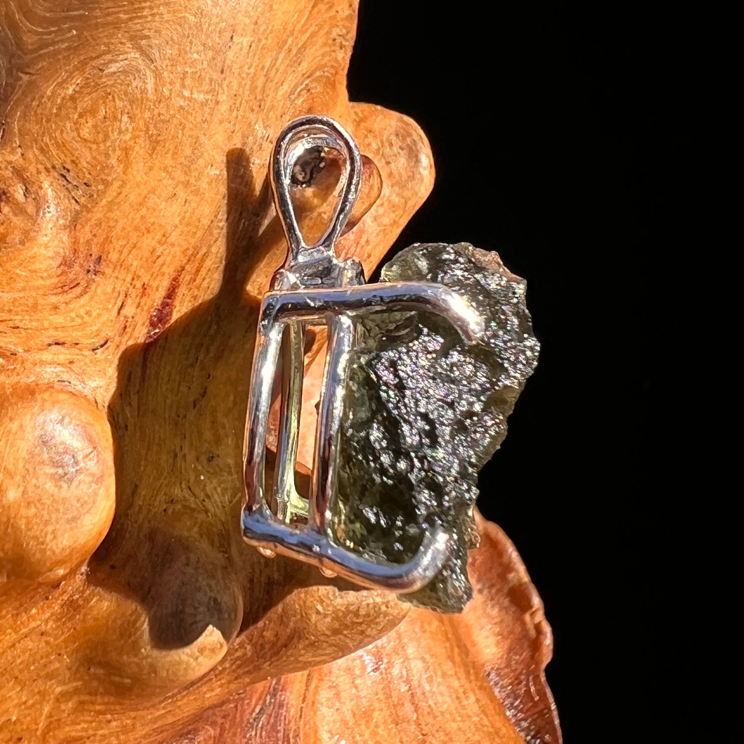 Raw Moldavite Pendant Sterling Silver #8095-Moldavite Life
