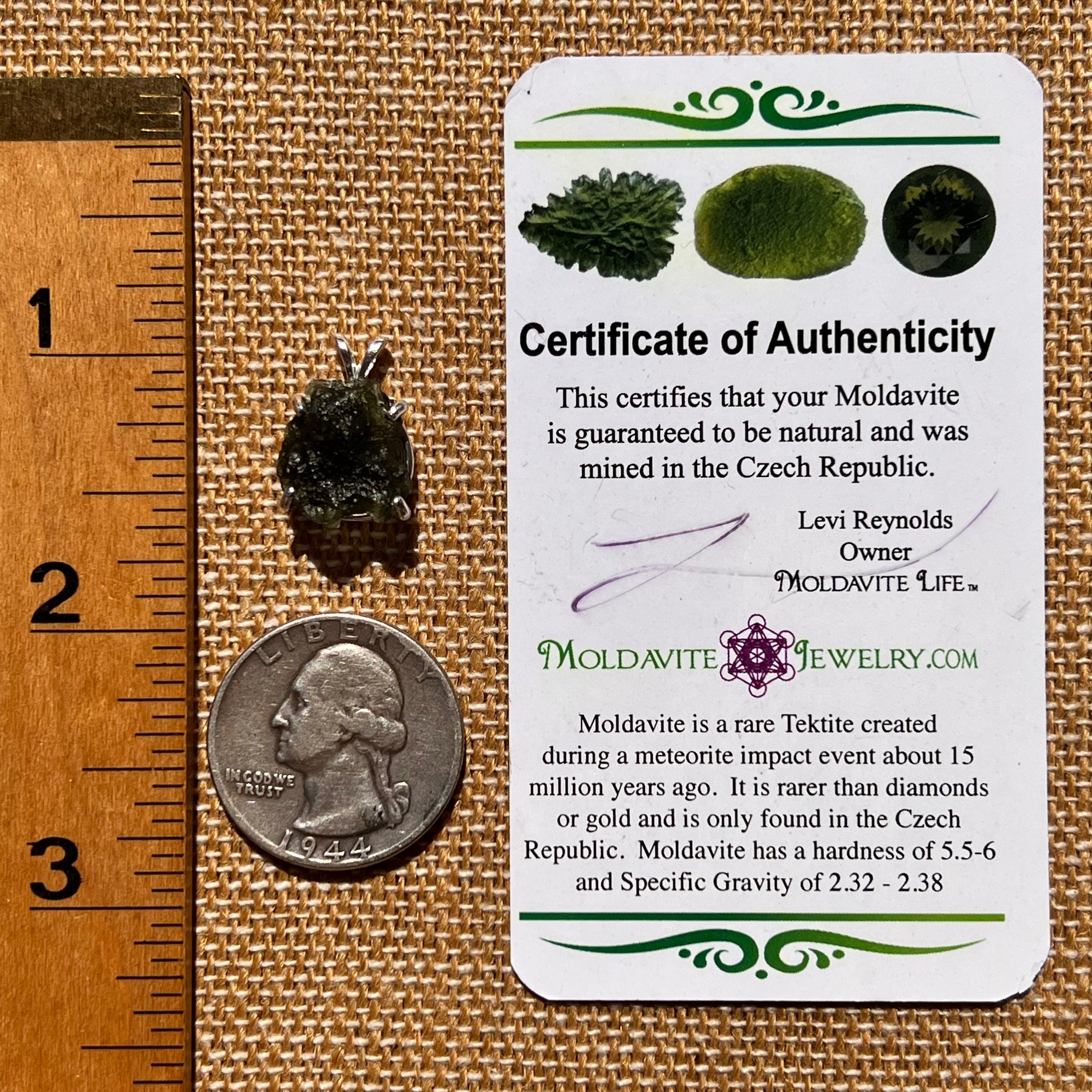 Raw Moldavite Pendant Sterling Silver #8095-Moldavite Life