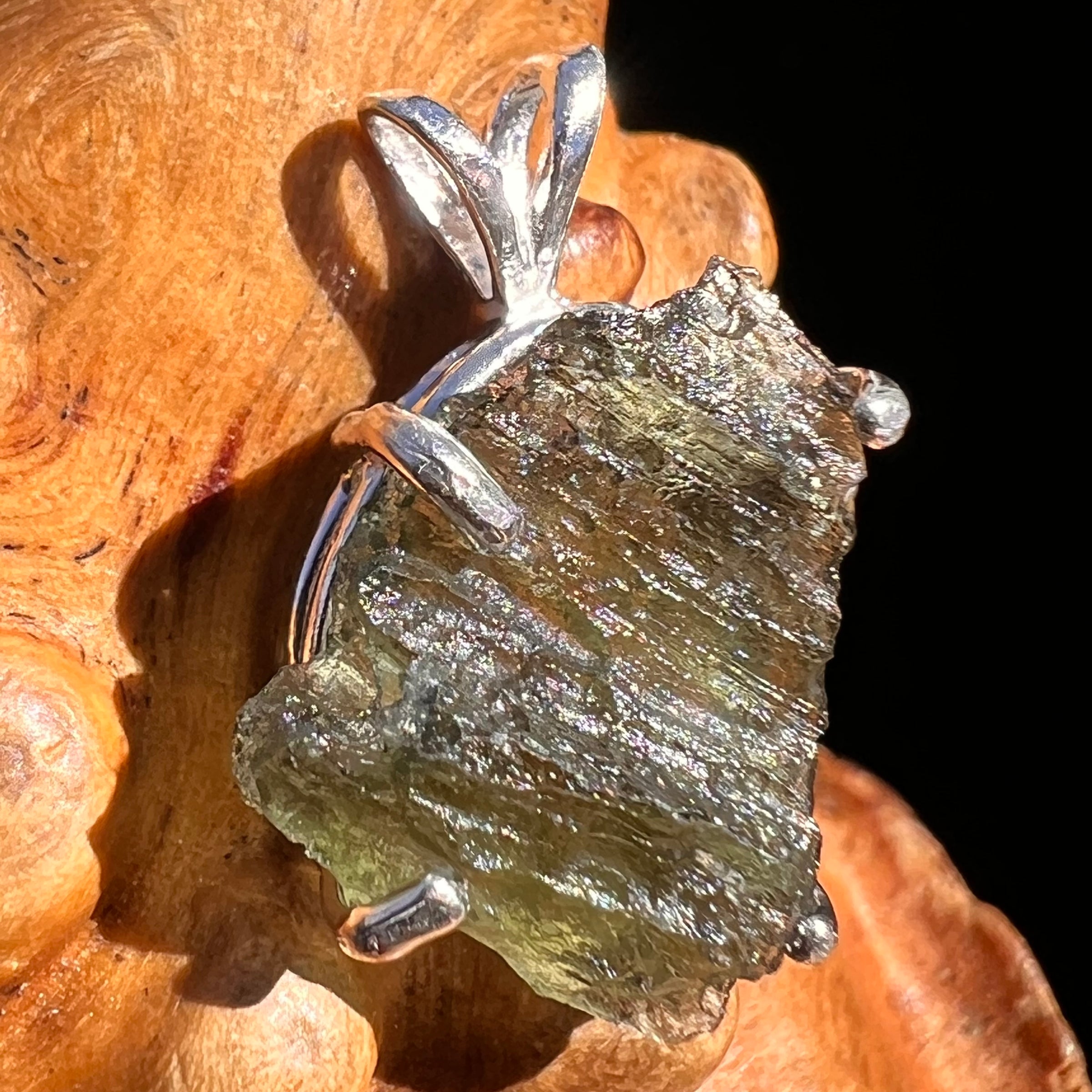 Raw Moldavite Pendant Sterling Silver #8096-Moldavite Life