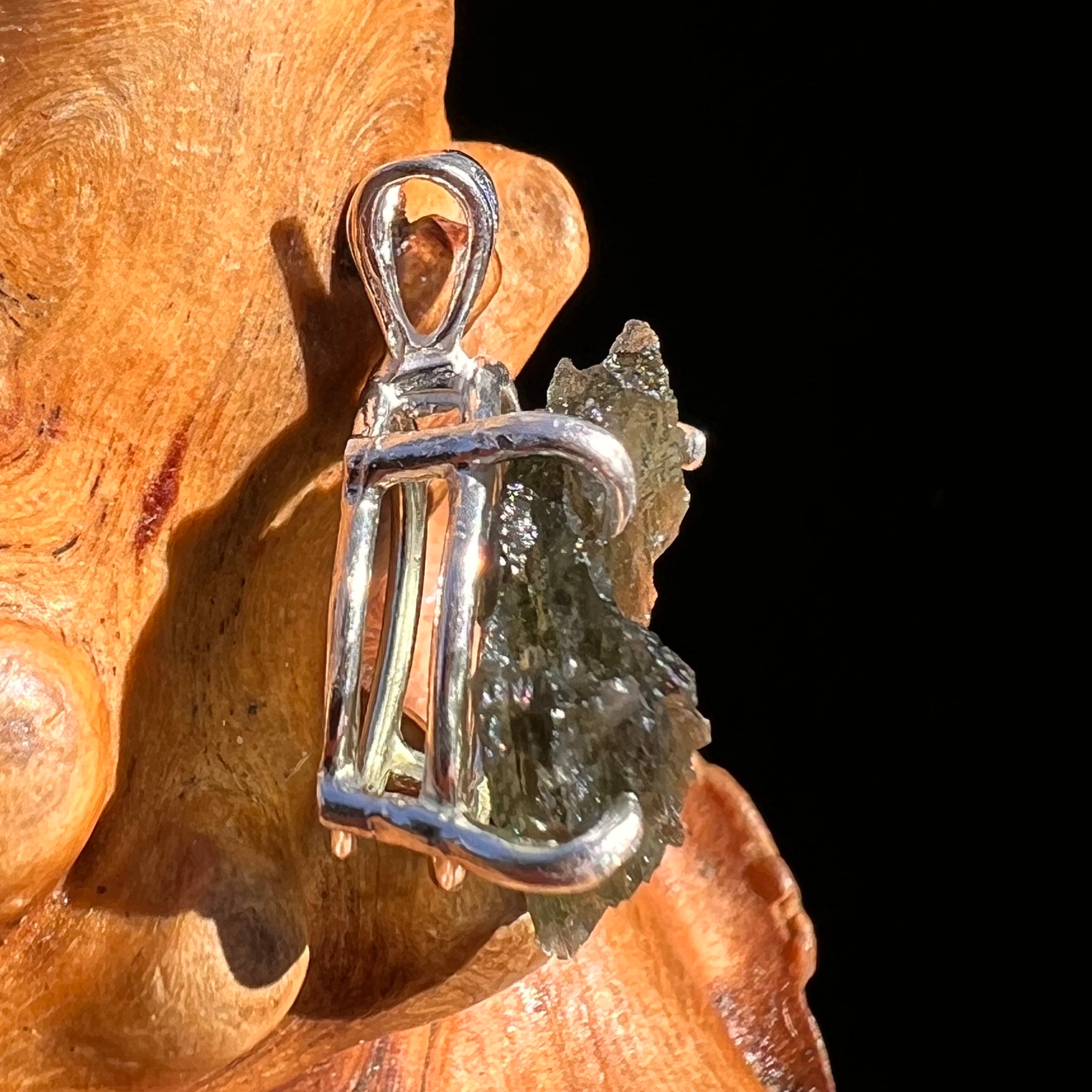 Raw Moldavite Pendant Sterling Silver #8096-Moldavite Life