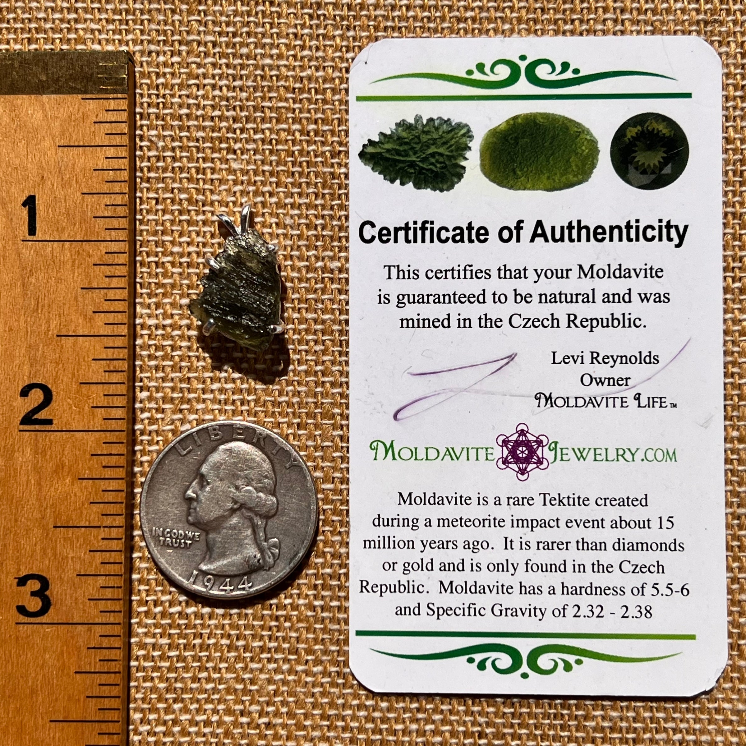 Raw Moldavite Pendant Sterling Silver #8096-Moldavite Life