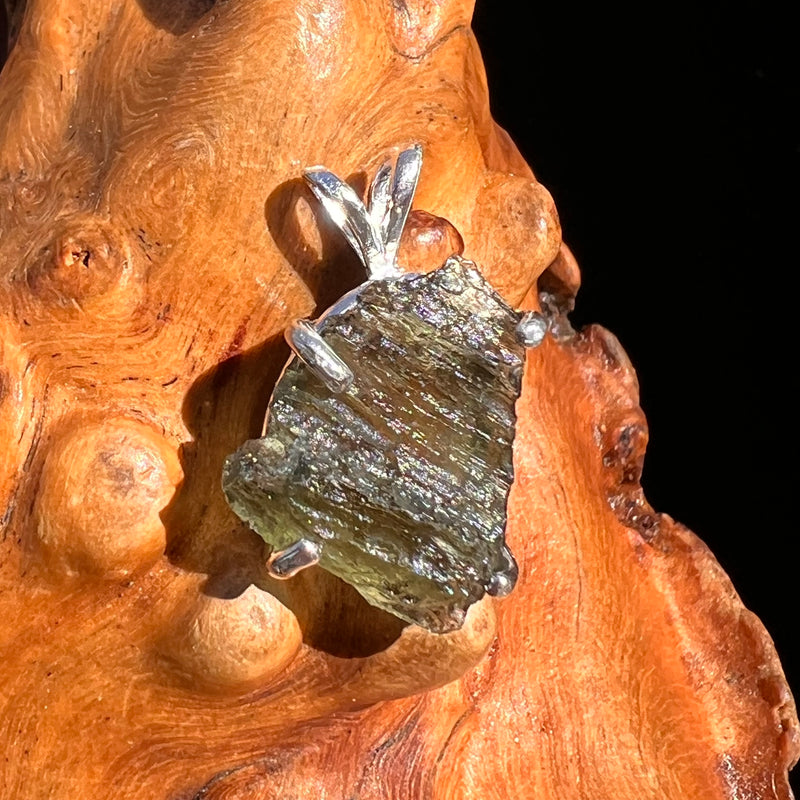 Raw Moldavite Pendant Sterling Silver #8096-Moldavite Life