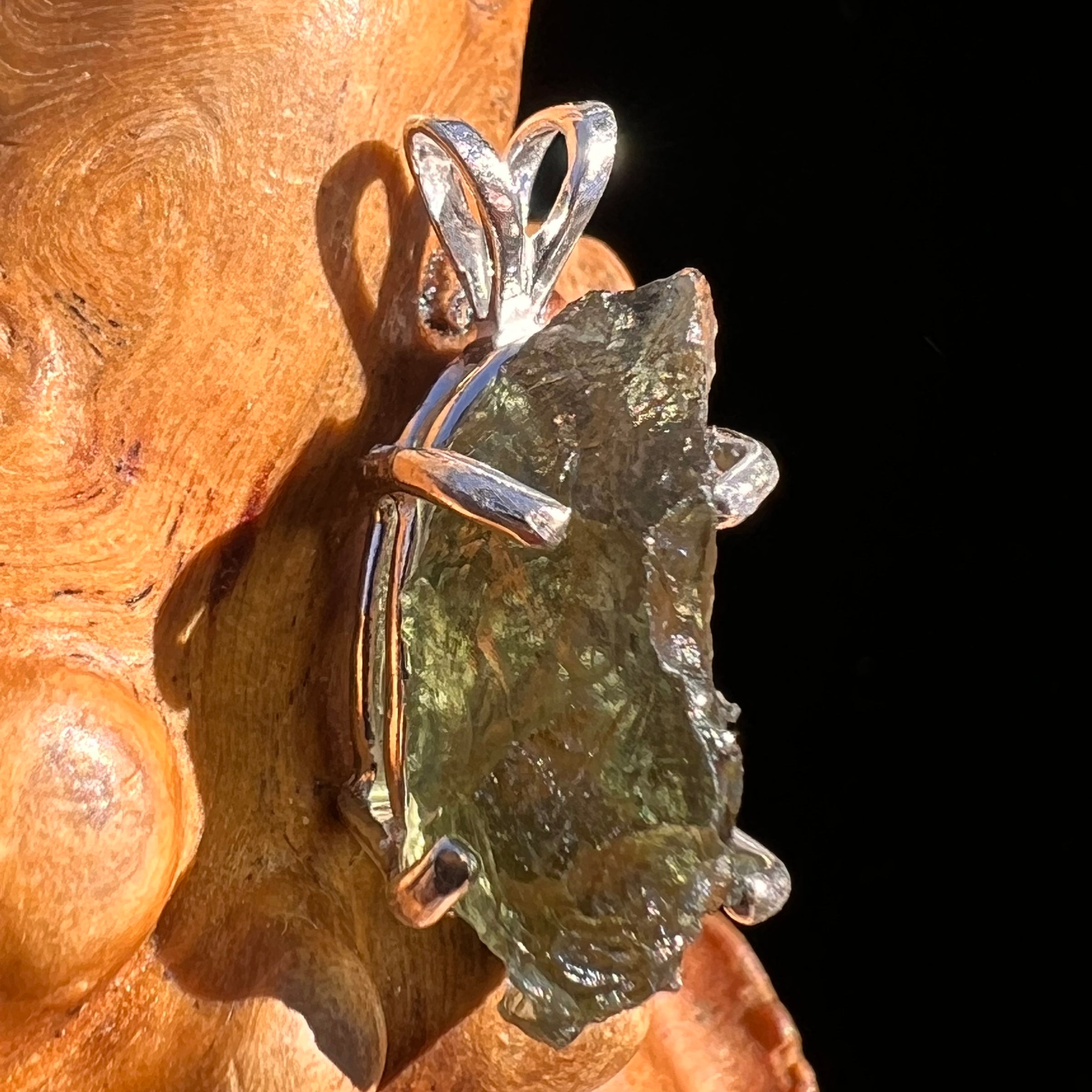 Raw Moldavite Pendant Sterling Silver #8097-Moldavite Life
