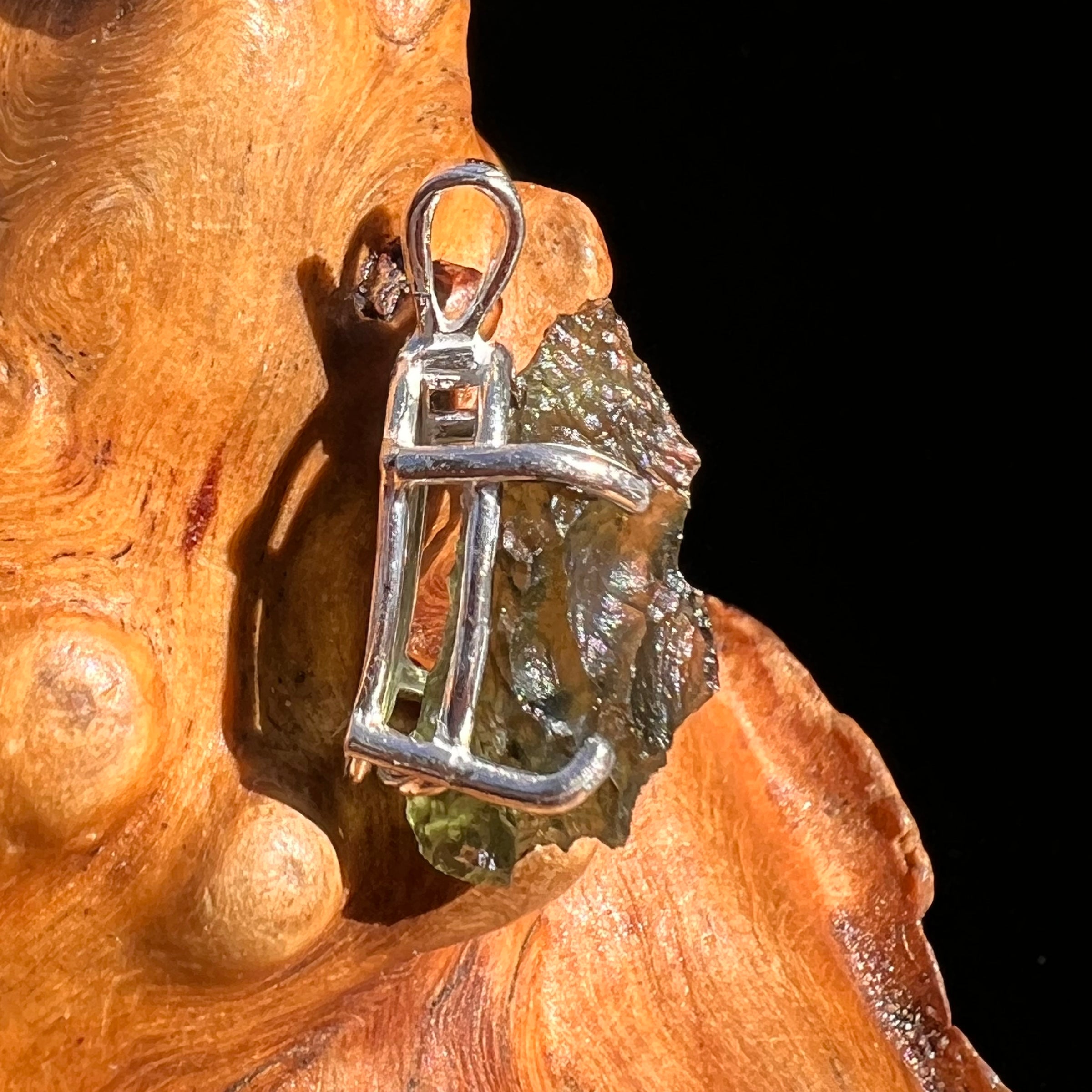 Raw Moldavite Pendant Sterling Silver #8097-Moldavite Life