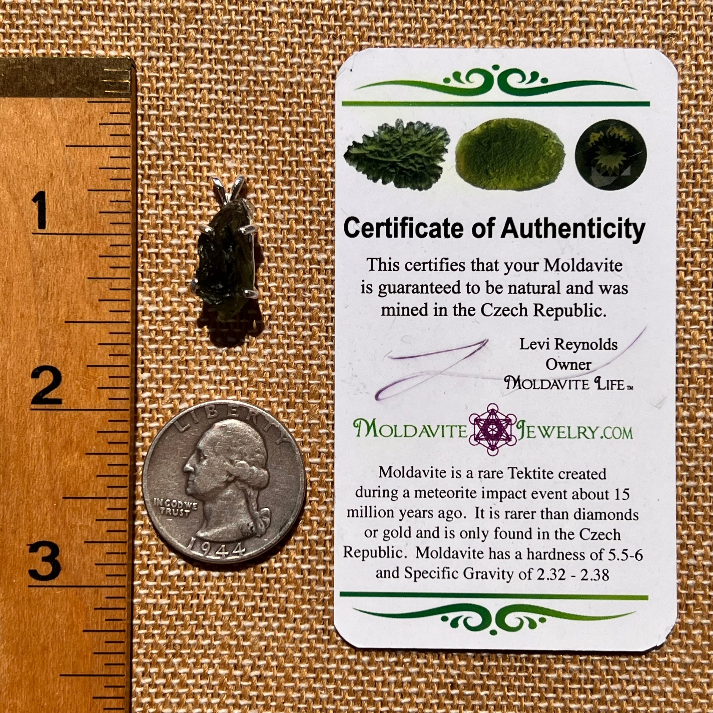 Raw Moldavite Pendant Sterling Silver #8097-Moldavite Life