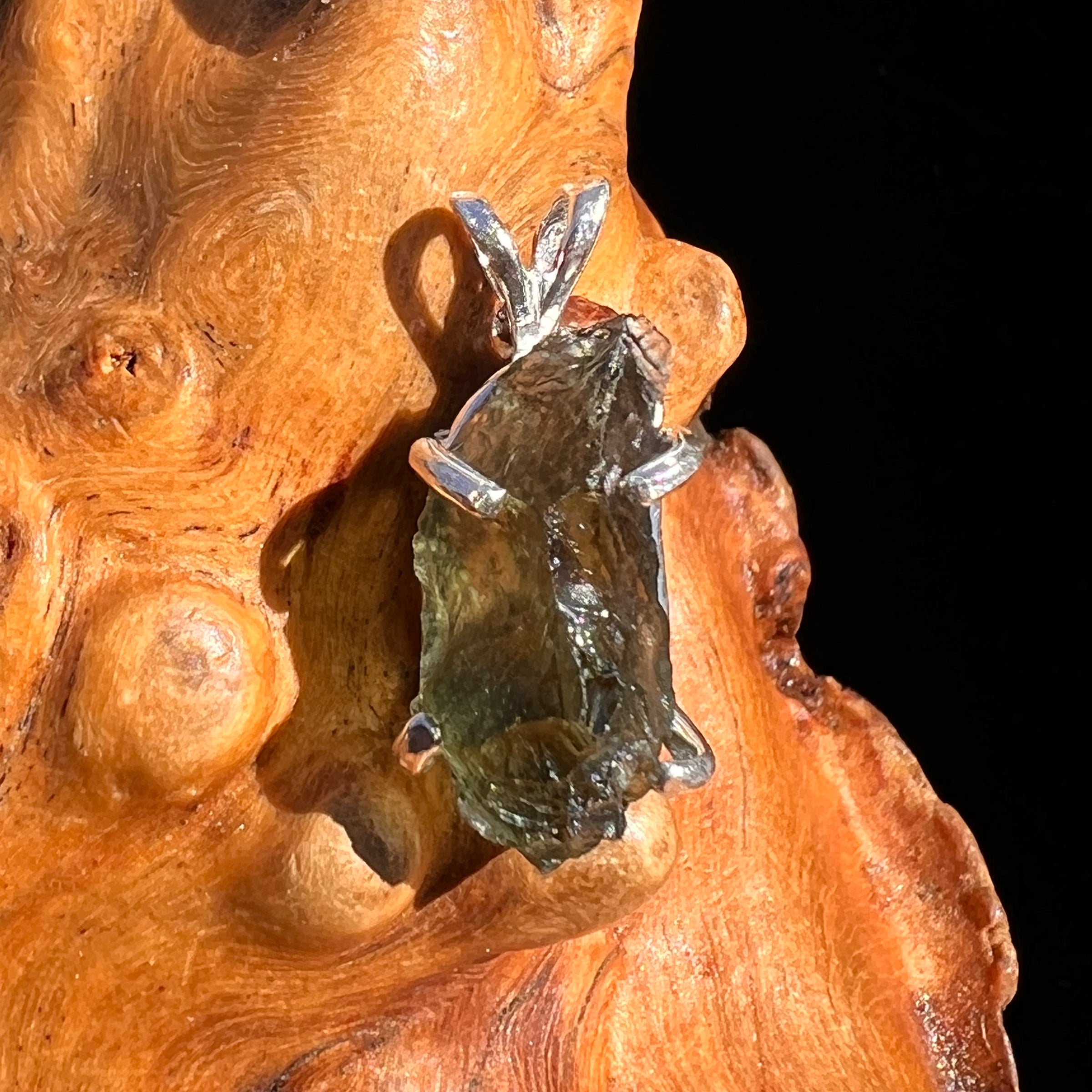 Raw Moldavite Pendant Sterling Silver #8097-Moldavite Life