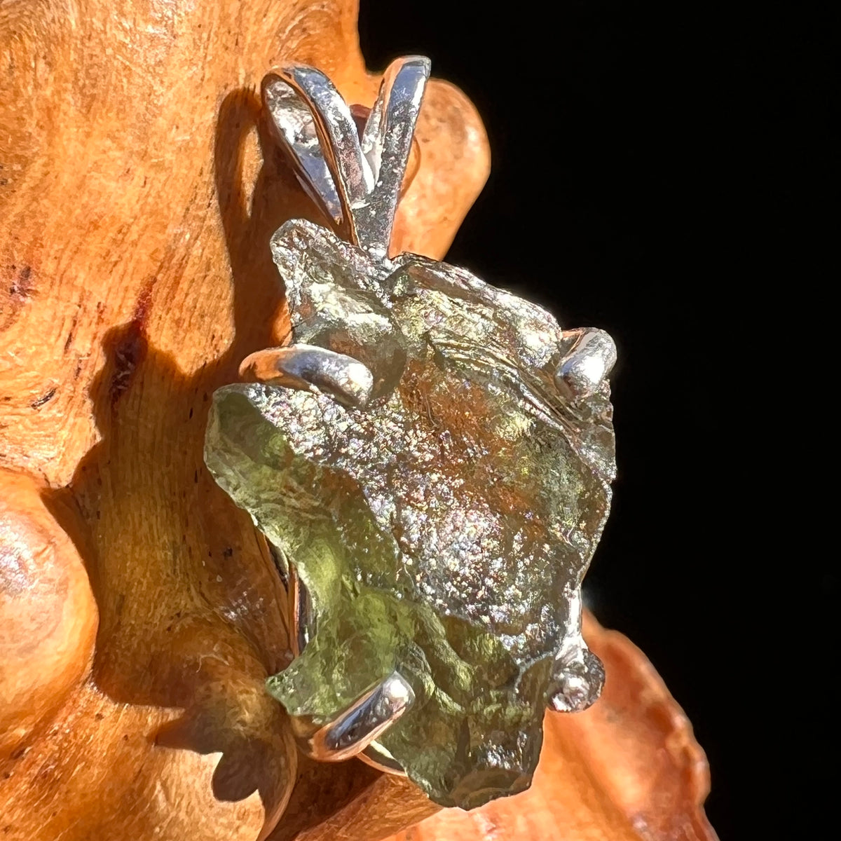 Raw Moldavite Pendant Sterling Silver #8098-Moldavite Life