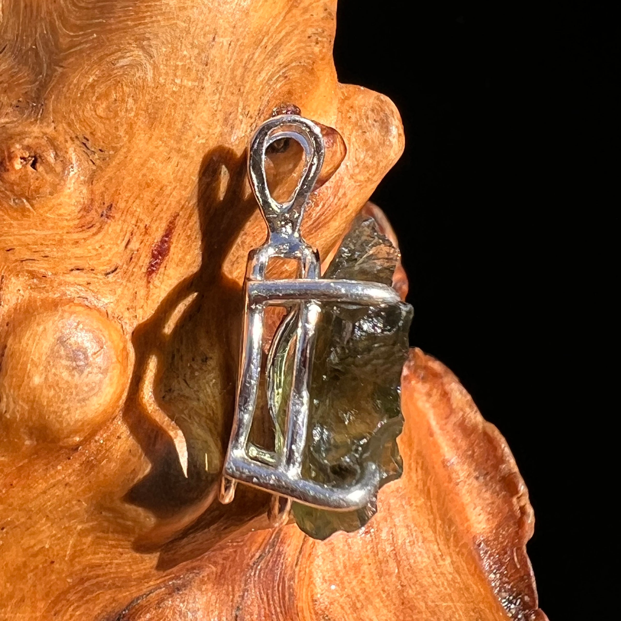 Raw Moldavite Pendant Sterling Silver #8098-Moldavite Life