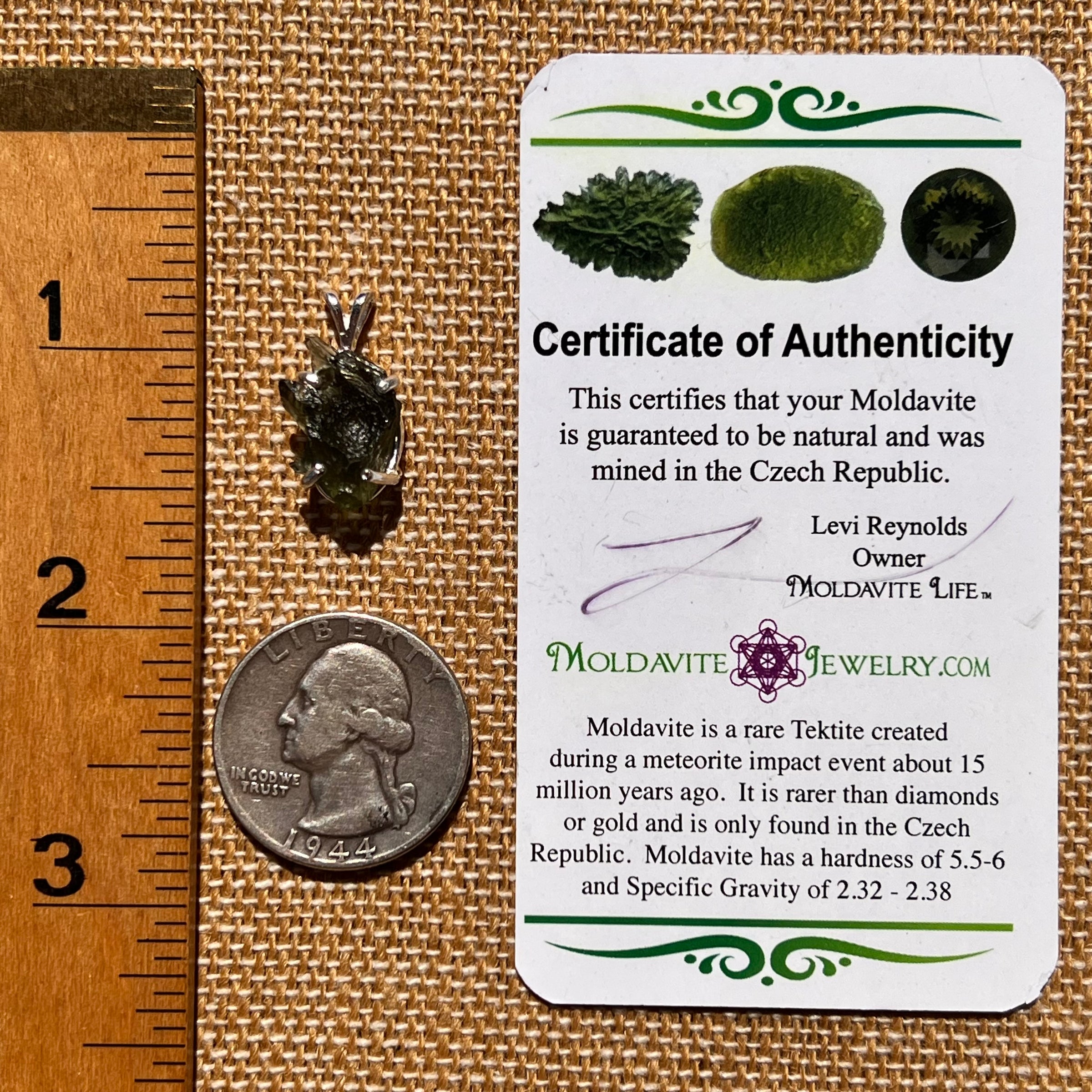 Raw Moldavite Pendant Sterling Silver #8098-Moldavite Life