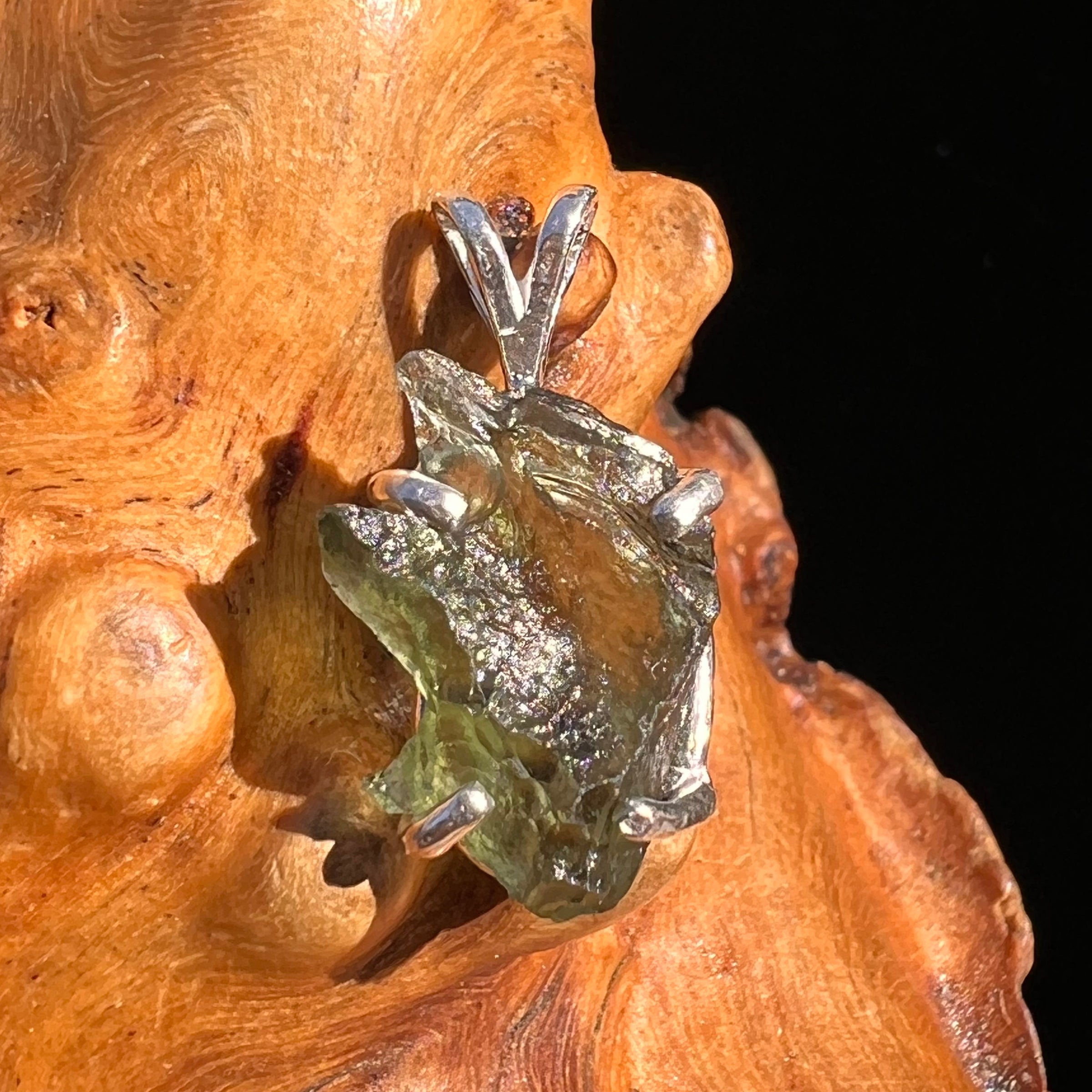 Raw Moldavite Pendant Sterling Silver #8098-Moldavite Life