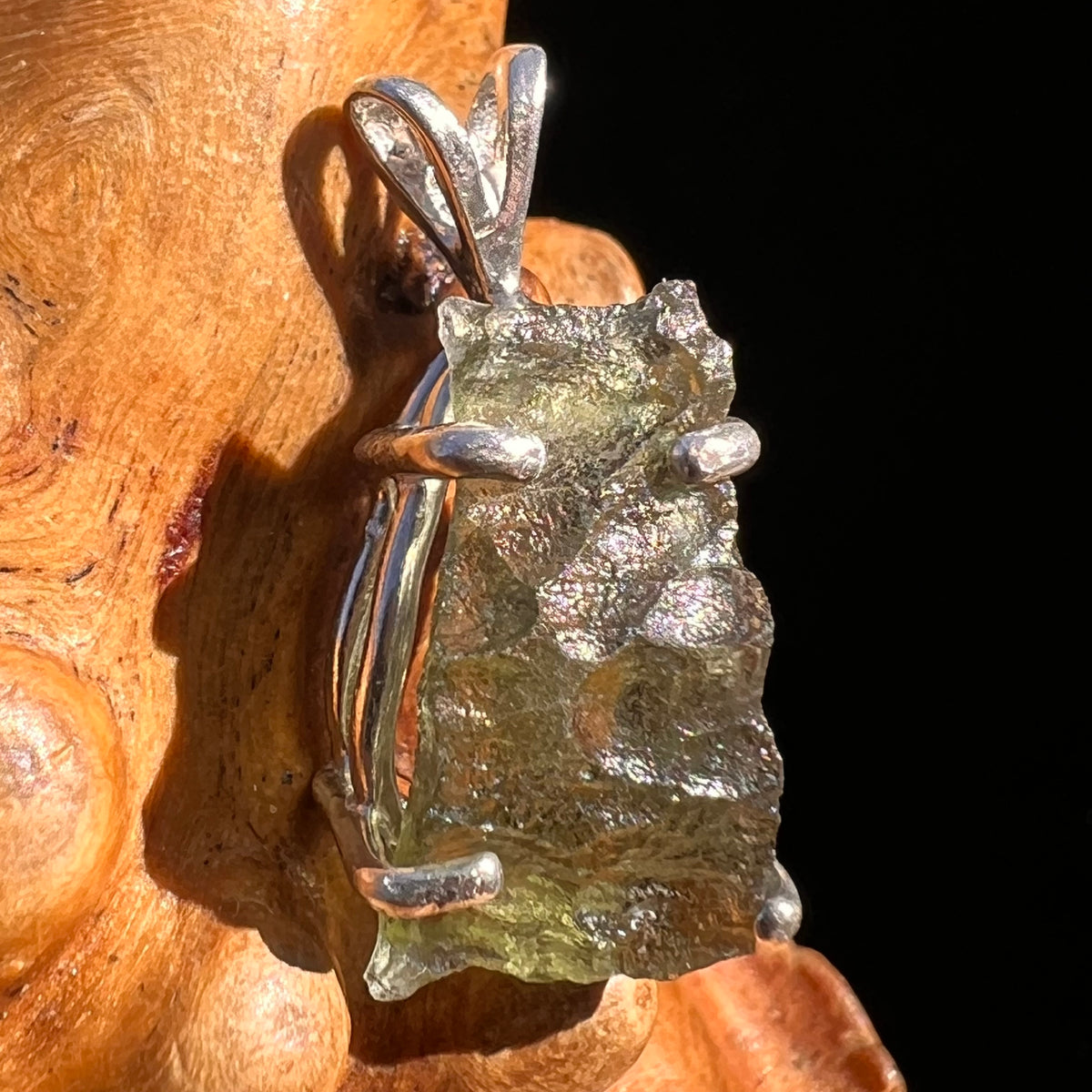 Raw Moldavite Pendant Sterling Silver #8099-Moldavite Life