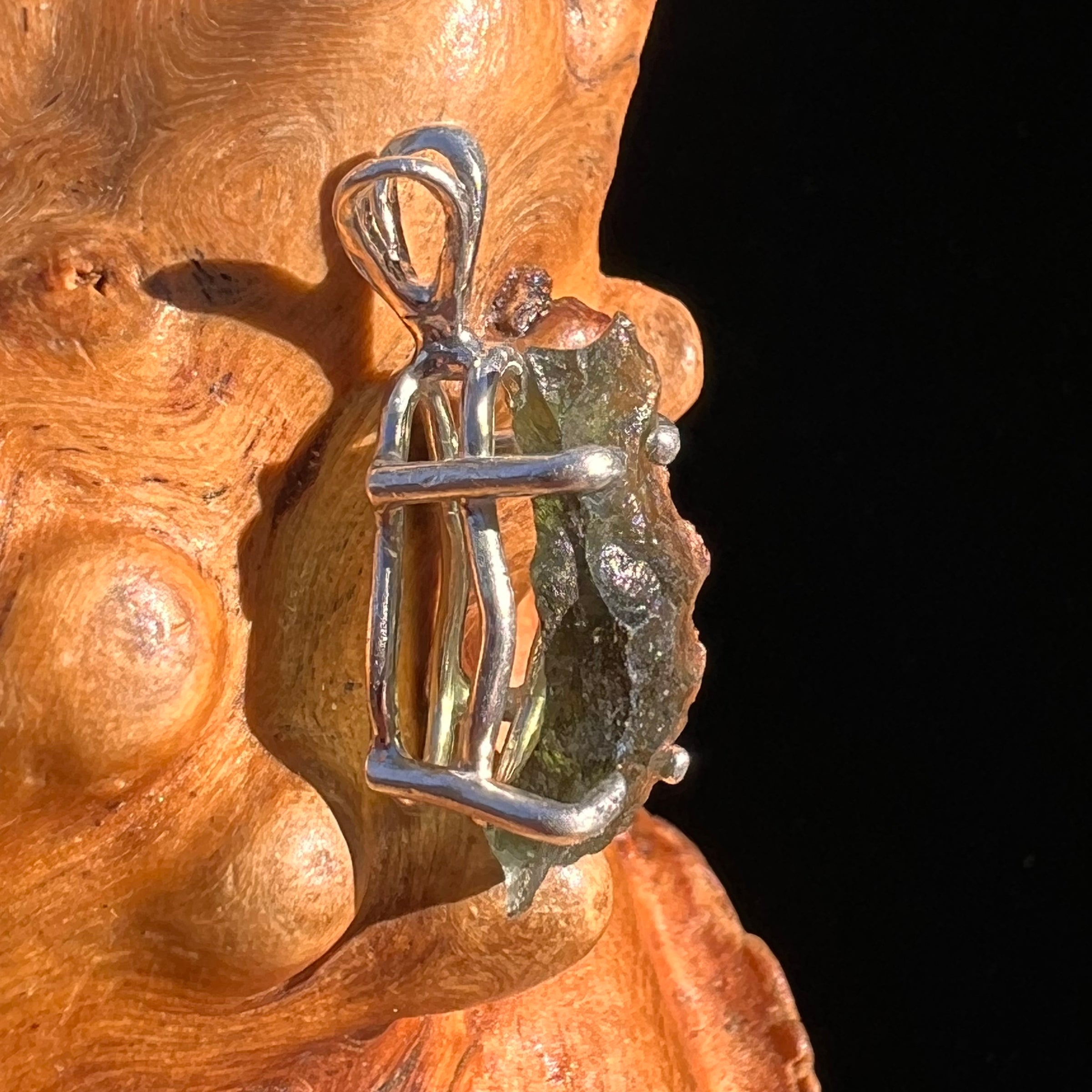 Raw Moldavite Pendant Sterling Silver #8099-Moldavite Life