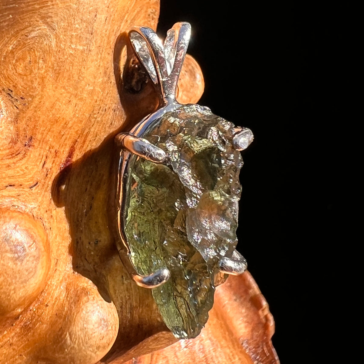 Raw Moldavite Pendant Sterling Silver #8101-Moldavite Life