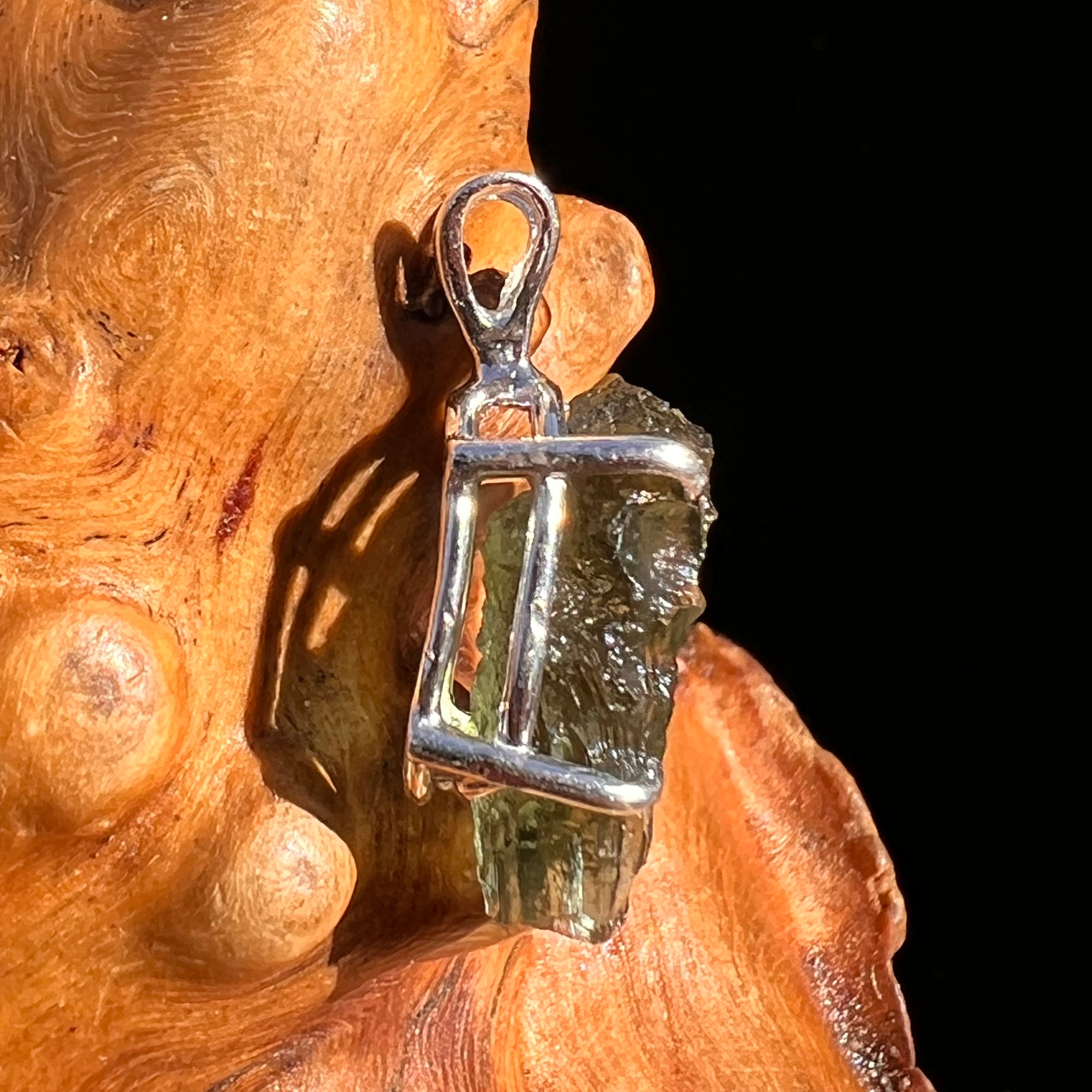 Raw Moldavite Pendant Sterling Silver #8101-Moldavite Life