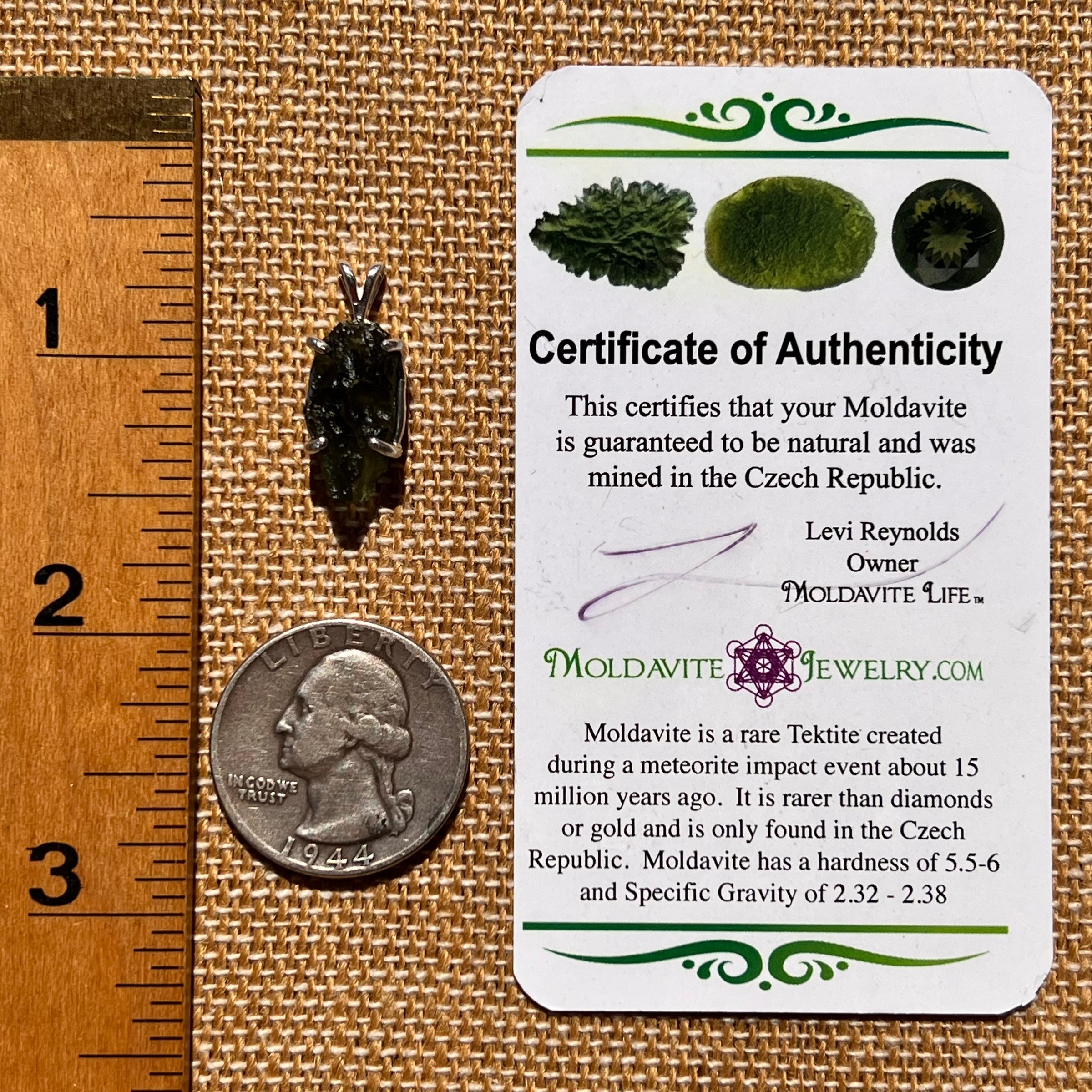 Raw Moldavite Pendant Sterling Silver #8101-Moldavite Life