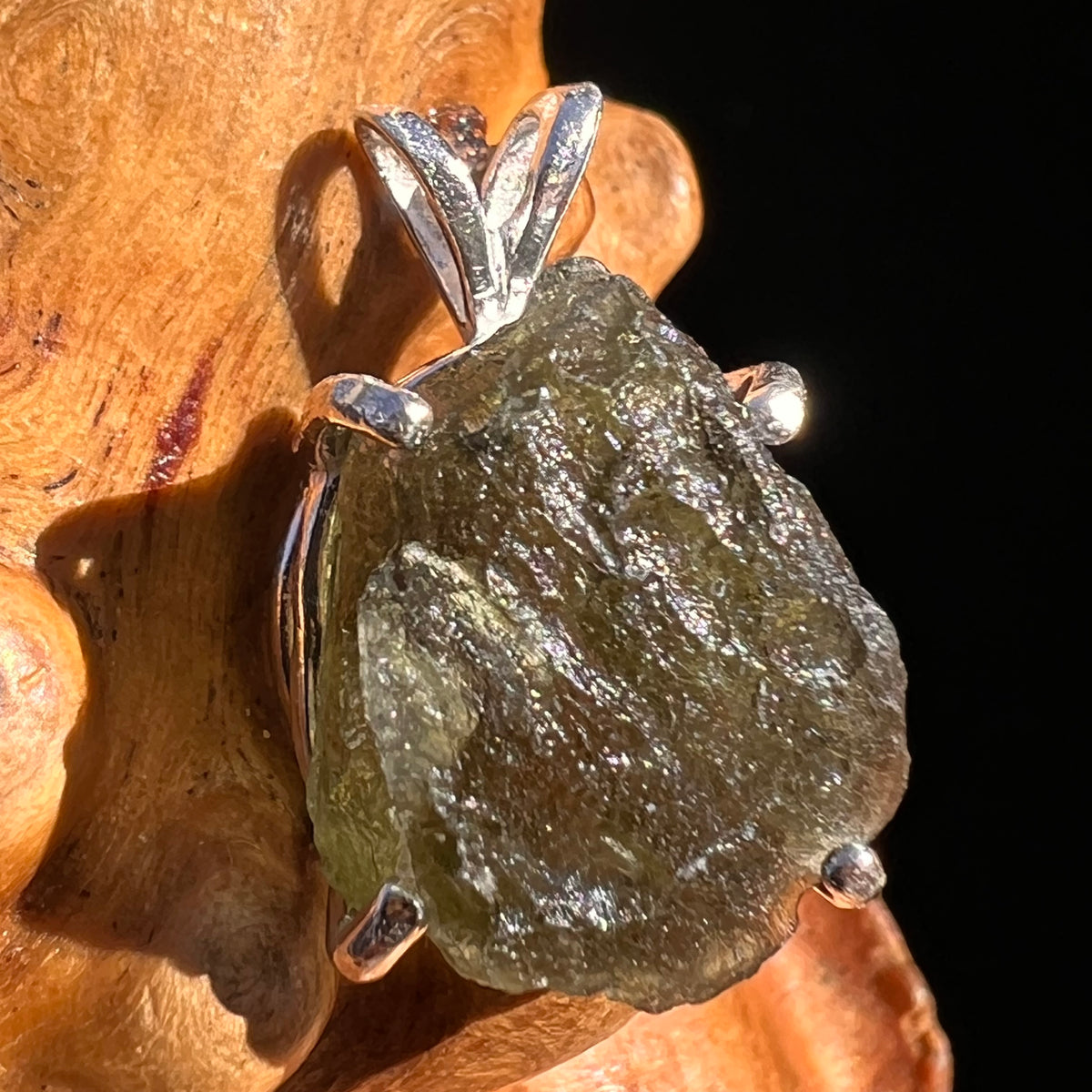 Raw Moldavite Pendant Sterling Silver #8102-Moldavite Life