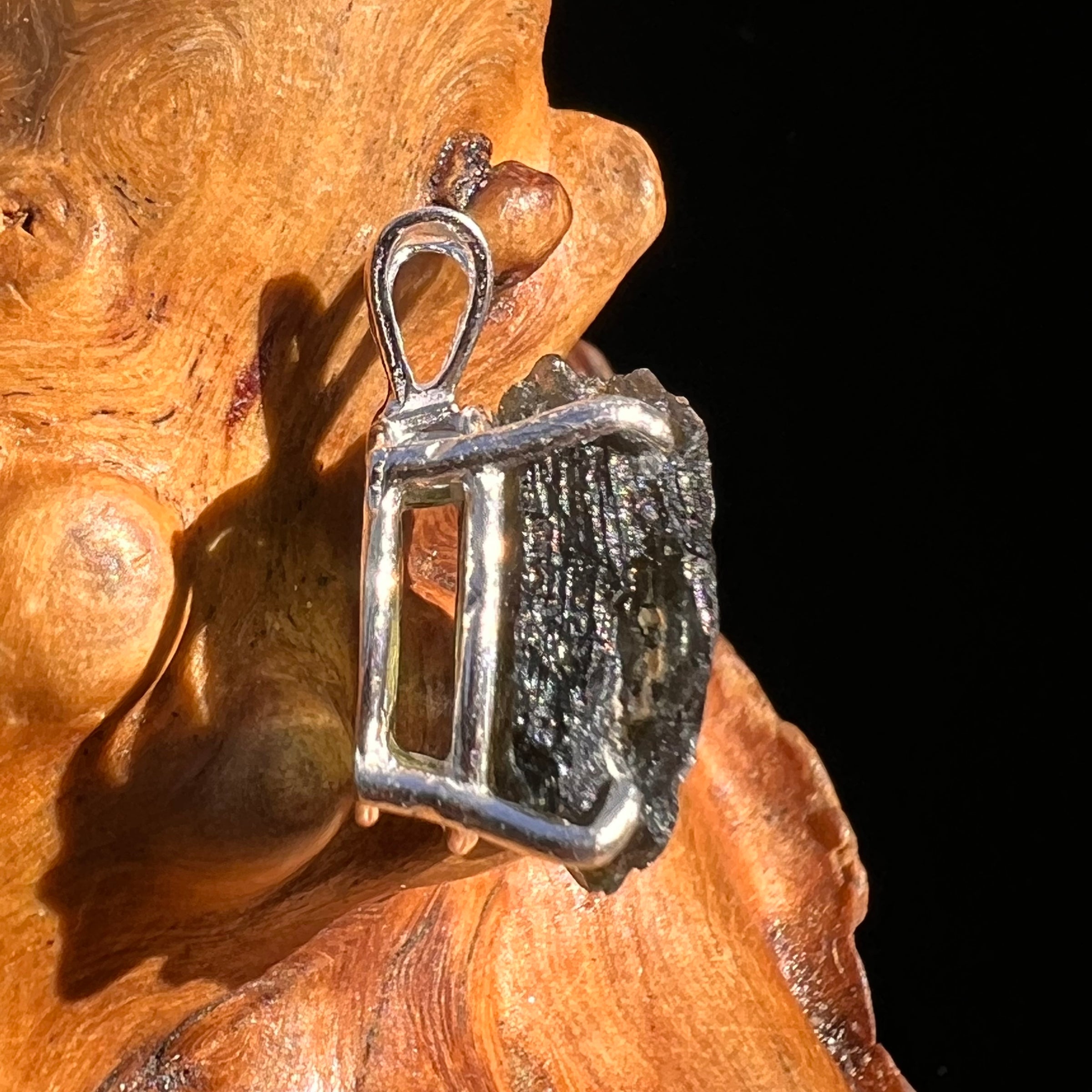 Raw Moldavite Pendant Sterling Silver #8102-Moldavite Life