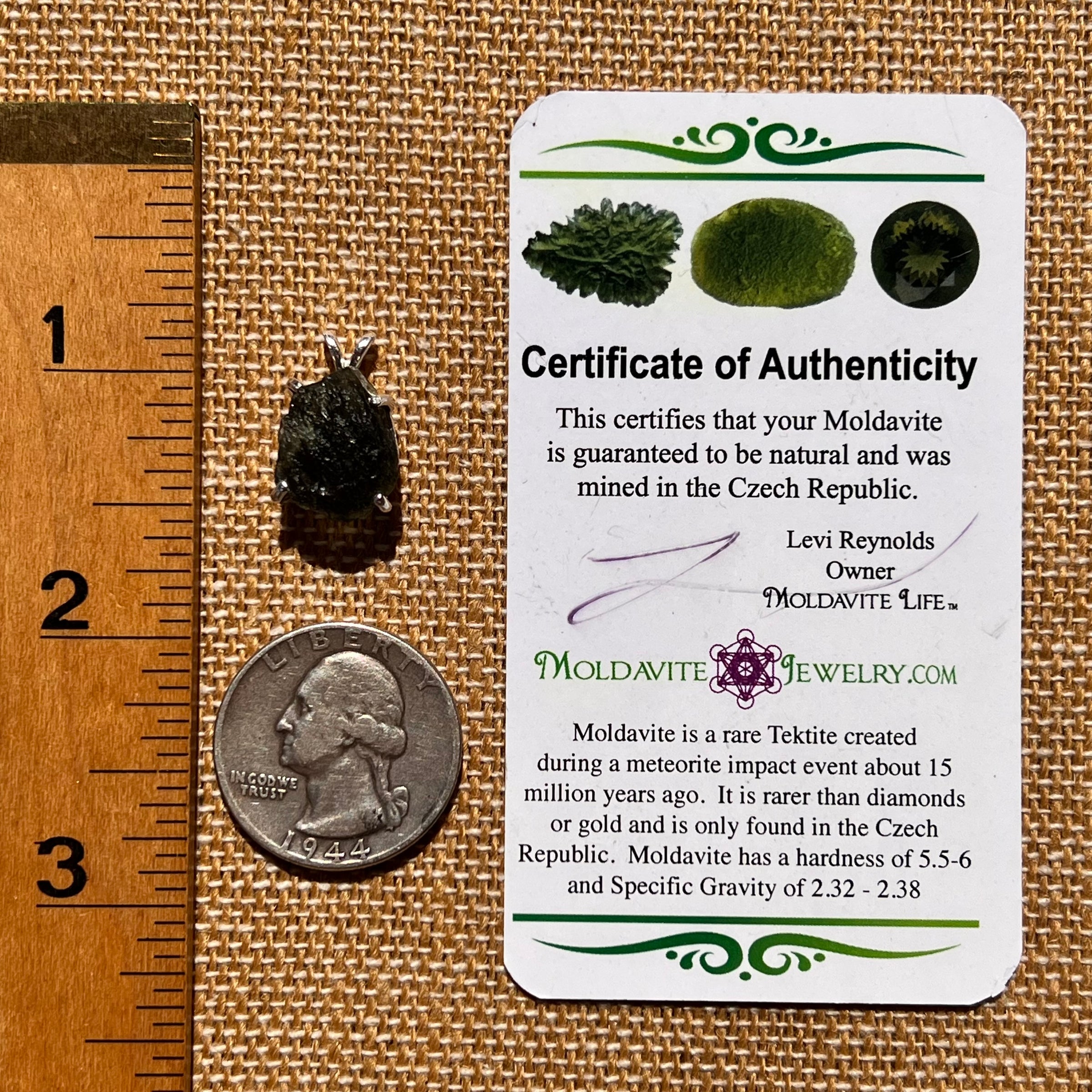 Raw Moldavite Pendant Sterling Silver #8102-Moldavite Life