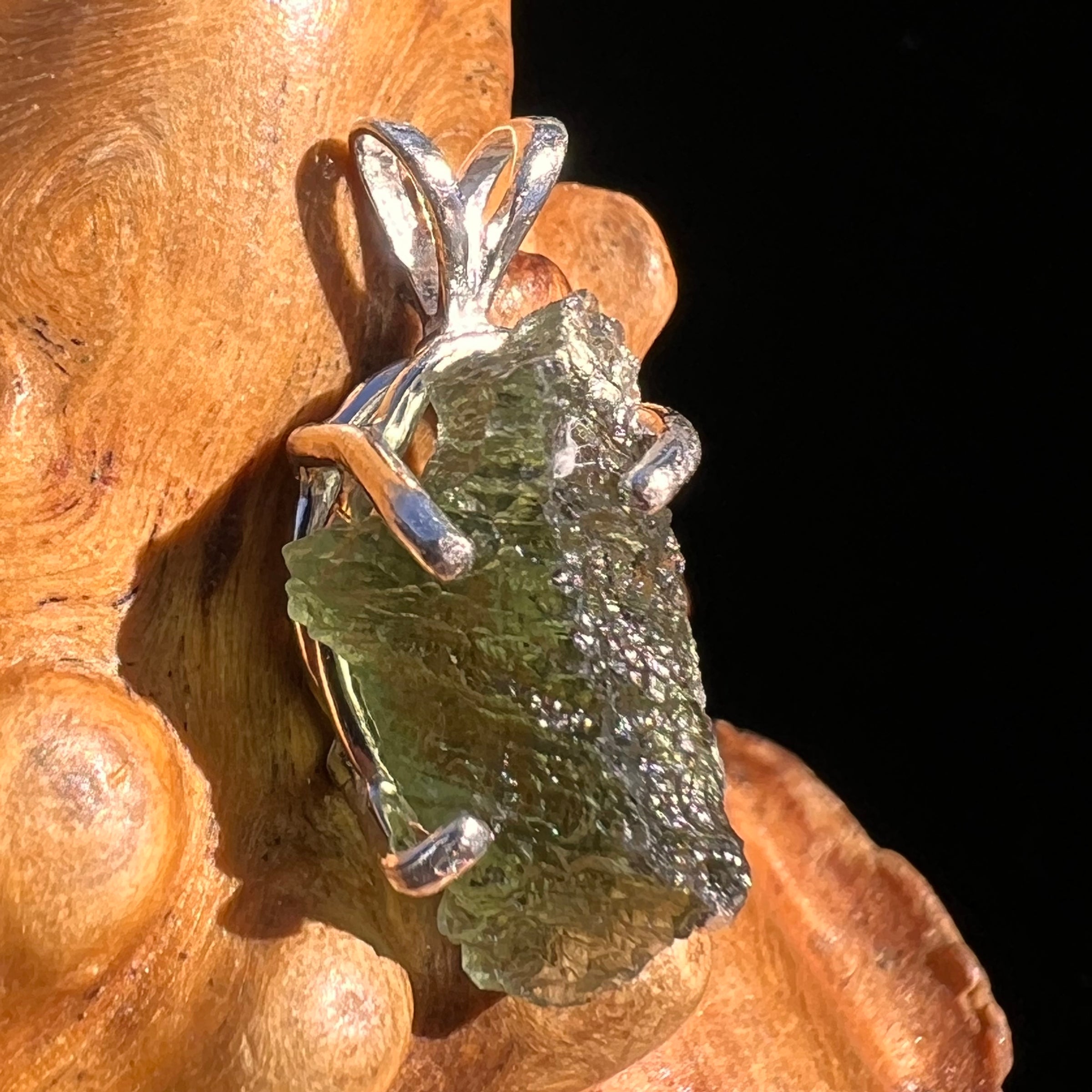Raw Moldavite Pendant Sterling Silver #8103-Moldavite Life