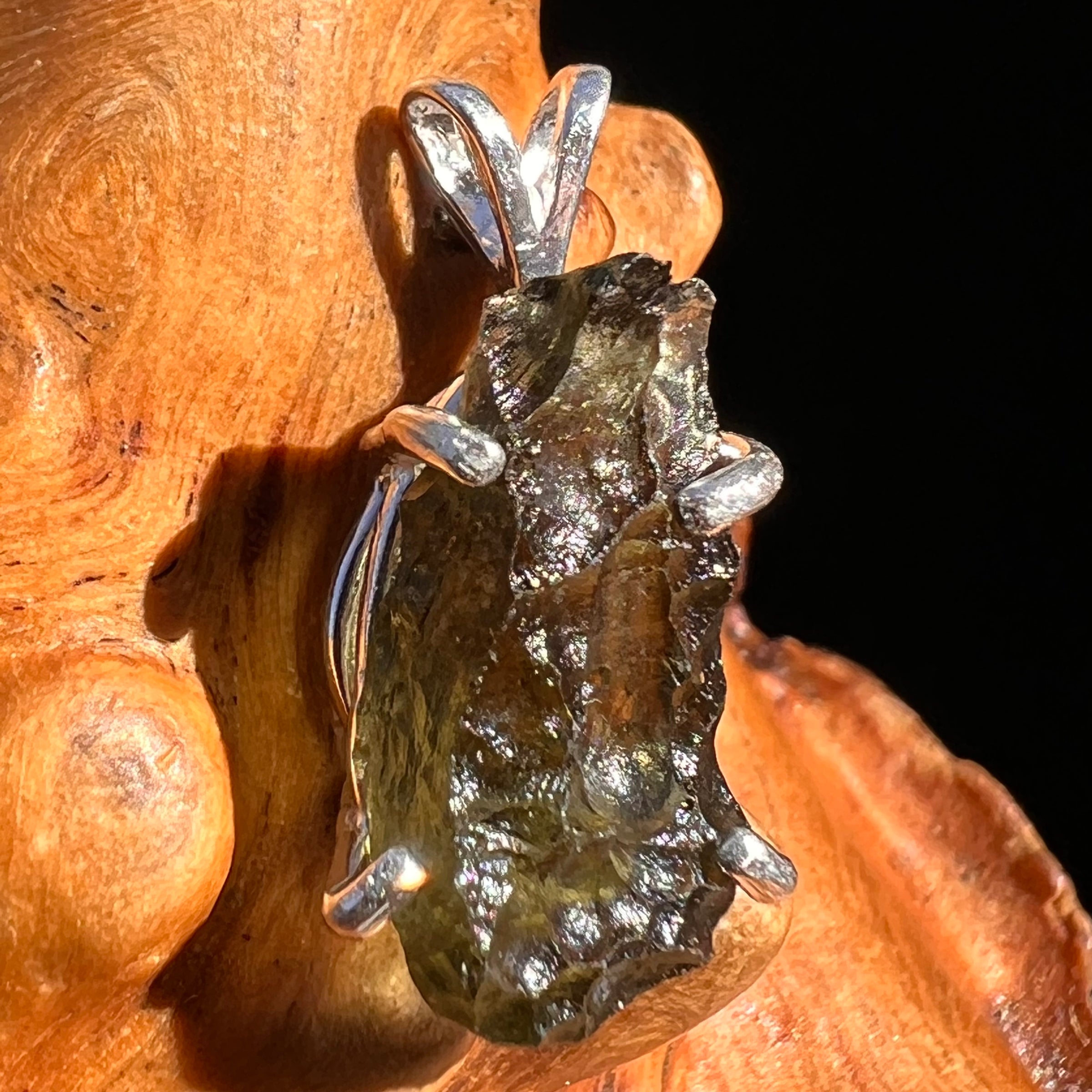 Raw Moldavite Pendant Sterling Silver #8104-Moldavite Life