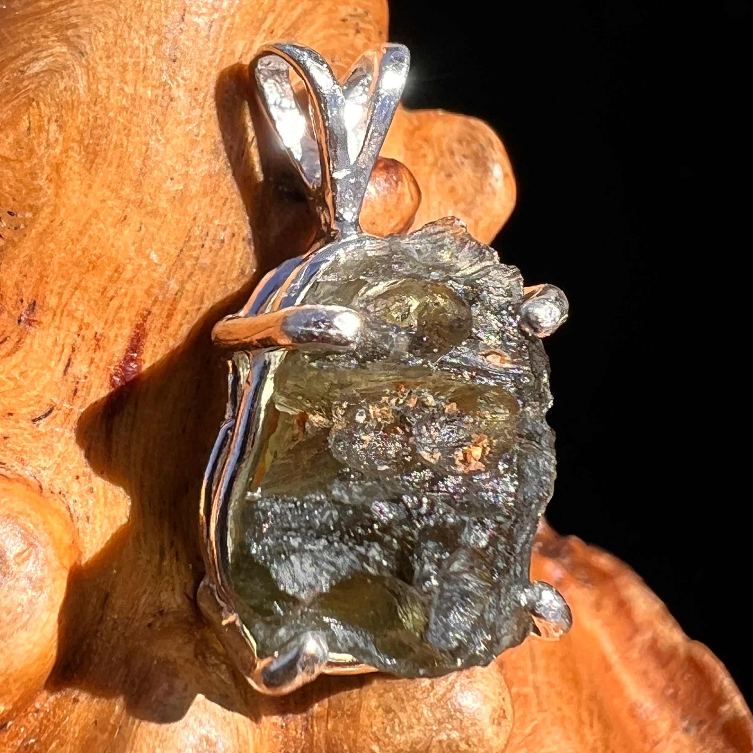 Raw Moldavite Pendant Sterling Silver #8105-Moldavite Life