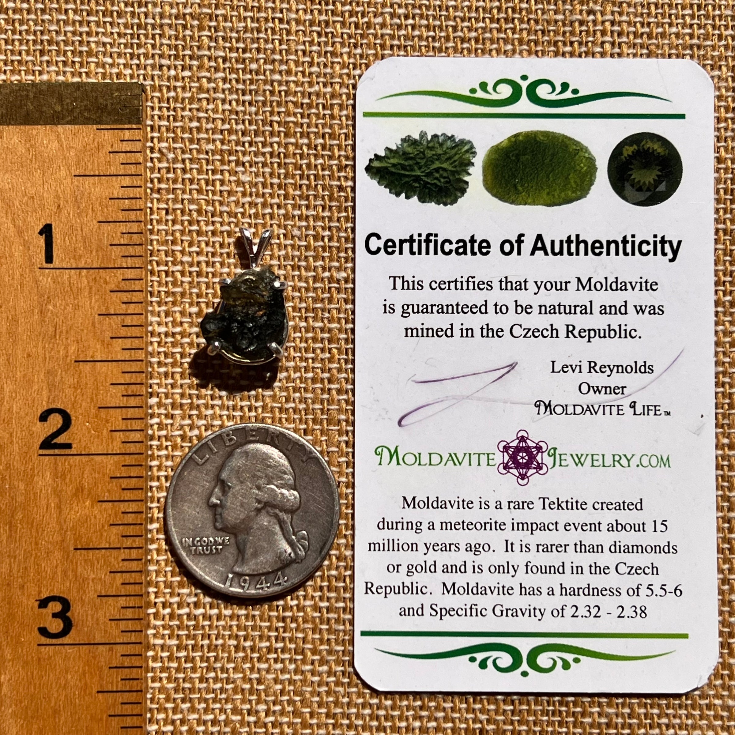 Raw Moldavite Pendant Sterling Silver #8105-Moldavite Life