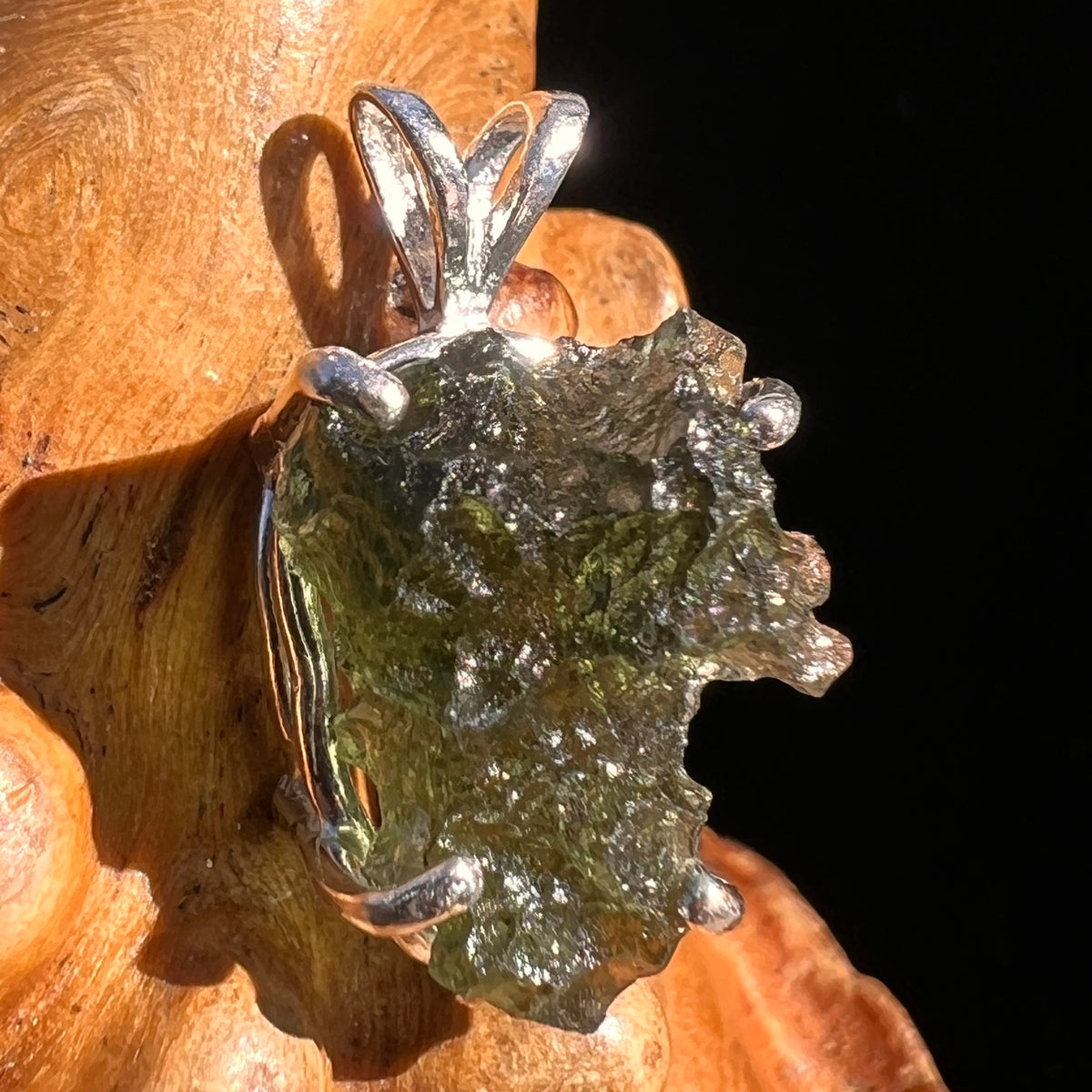 Raw Moldavite Pendant Sterling Silver #8106-Moldavite Life