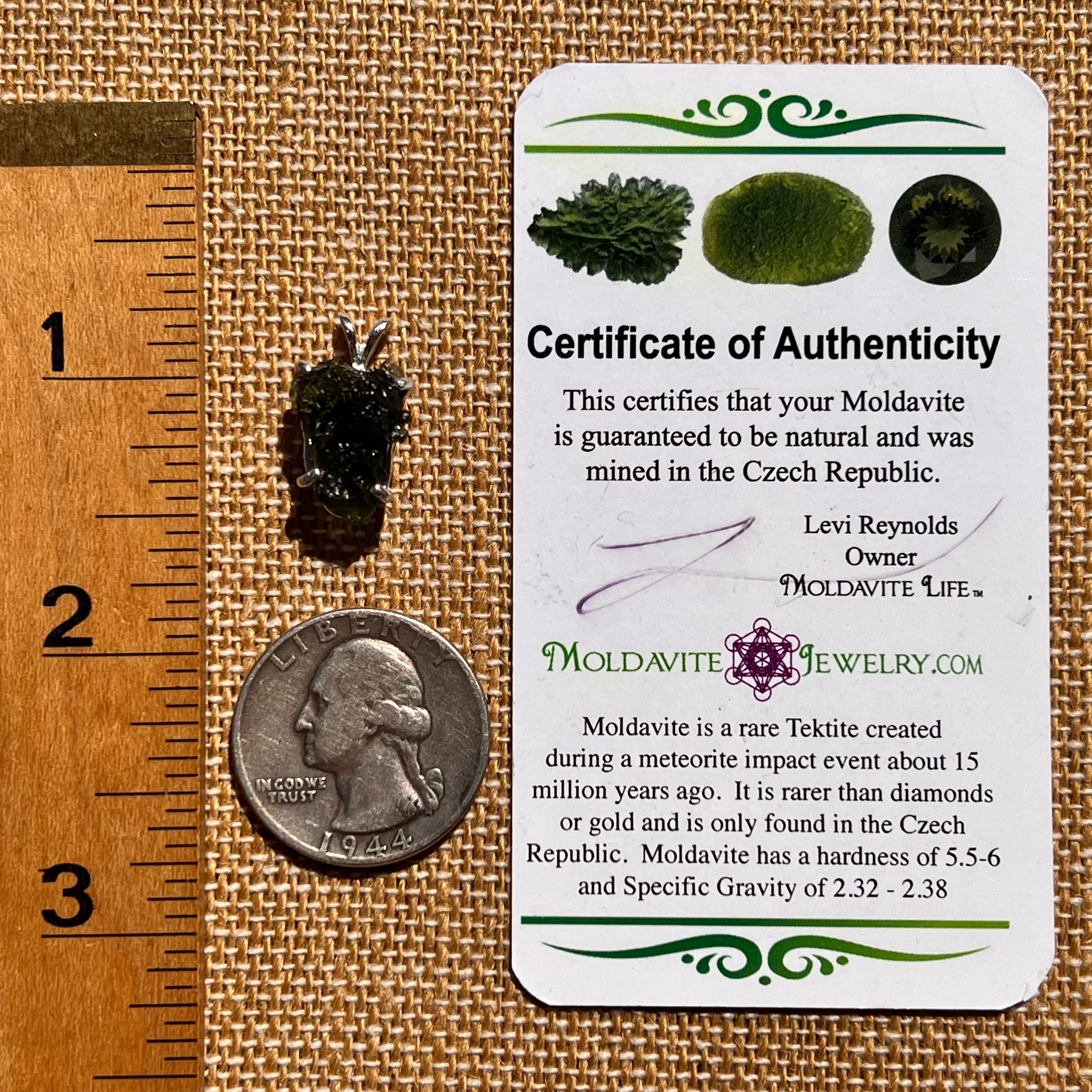 Raw Moldavite Pendant Sterling Silver #8106-Moldavite Life