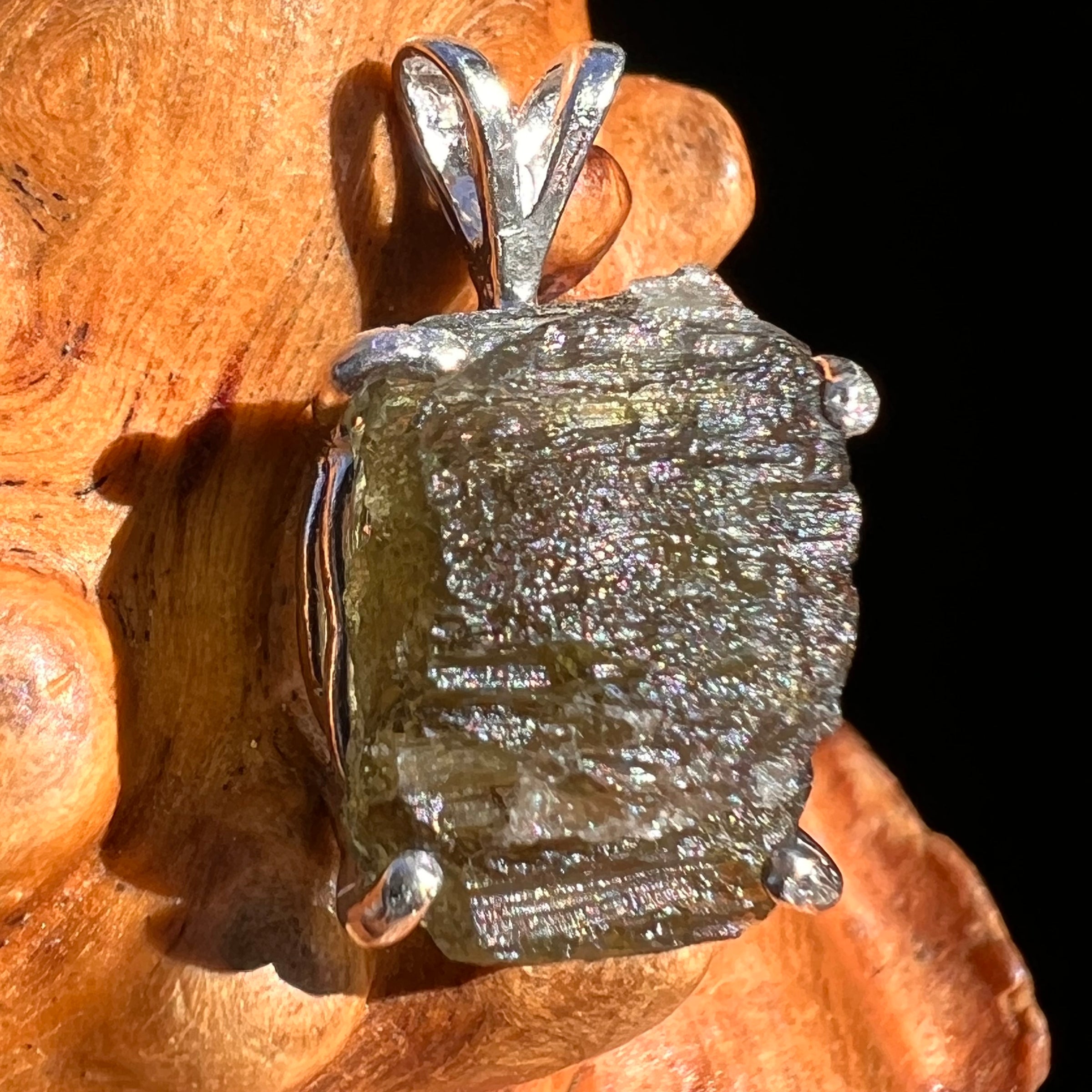 Raw Moldavite Pendant Sterling Silver #8107-Moldavite Life