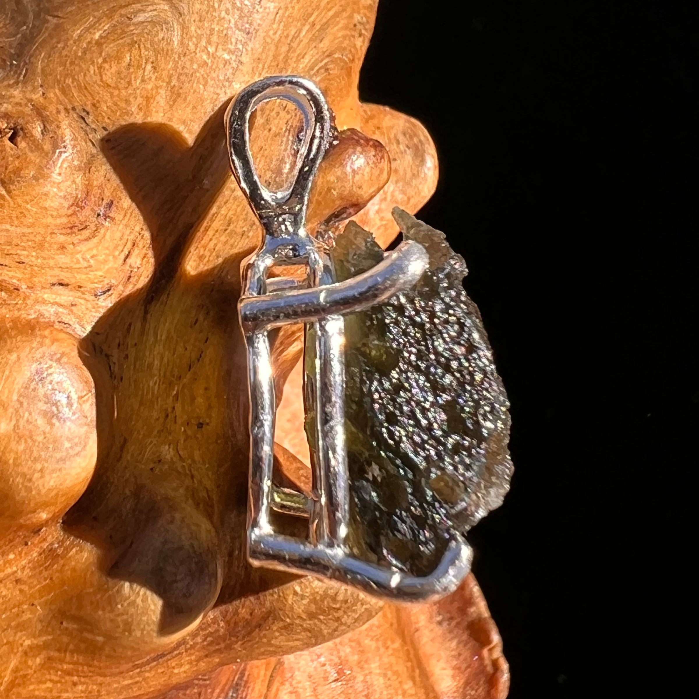 Raw Moldavite Pendant Sterling Silver #8107-Moldavite Life