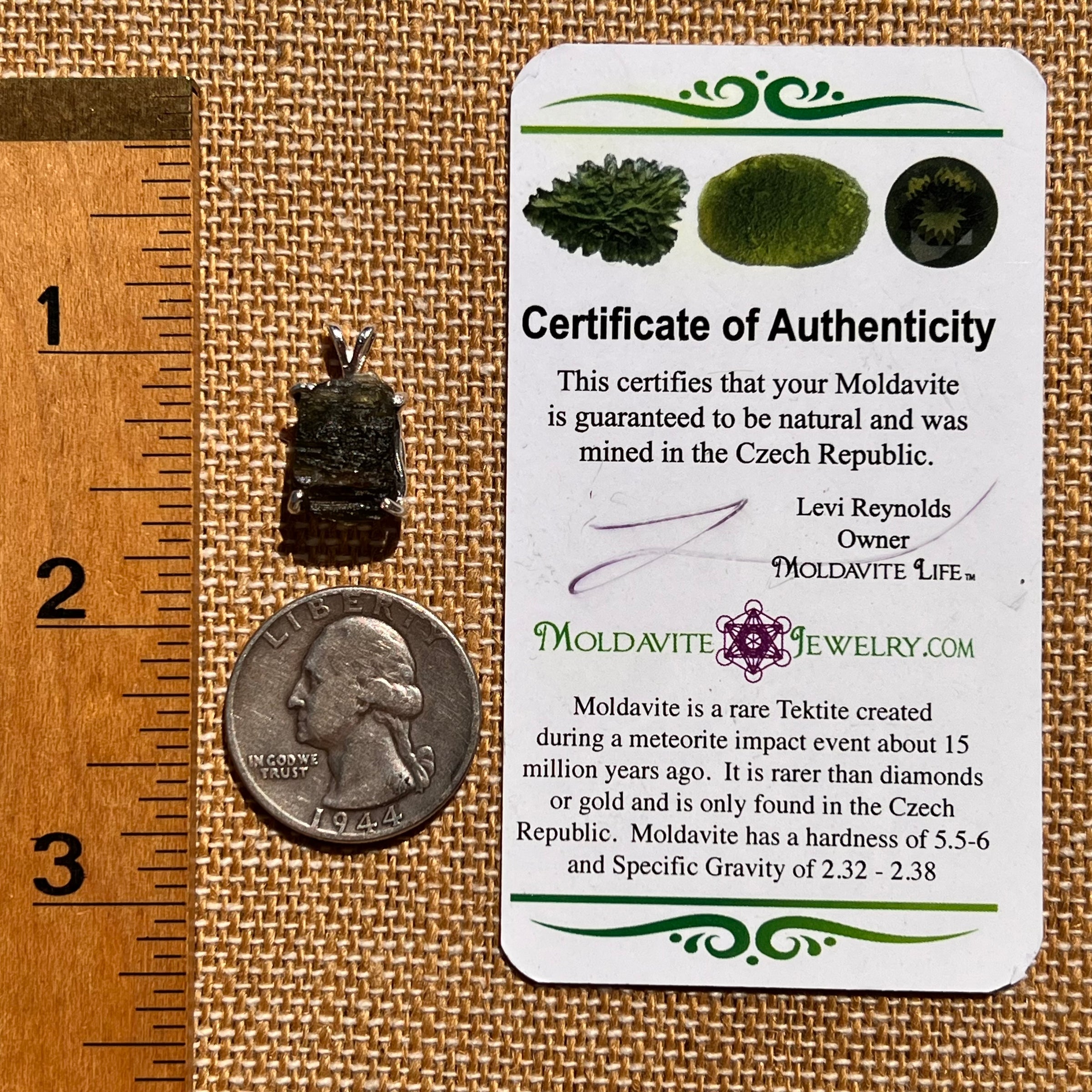 Raw Moldavite Pendant Sterling Silver #8107-Moldavite Life