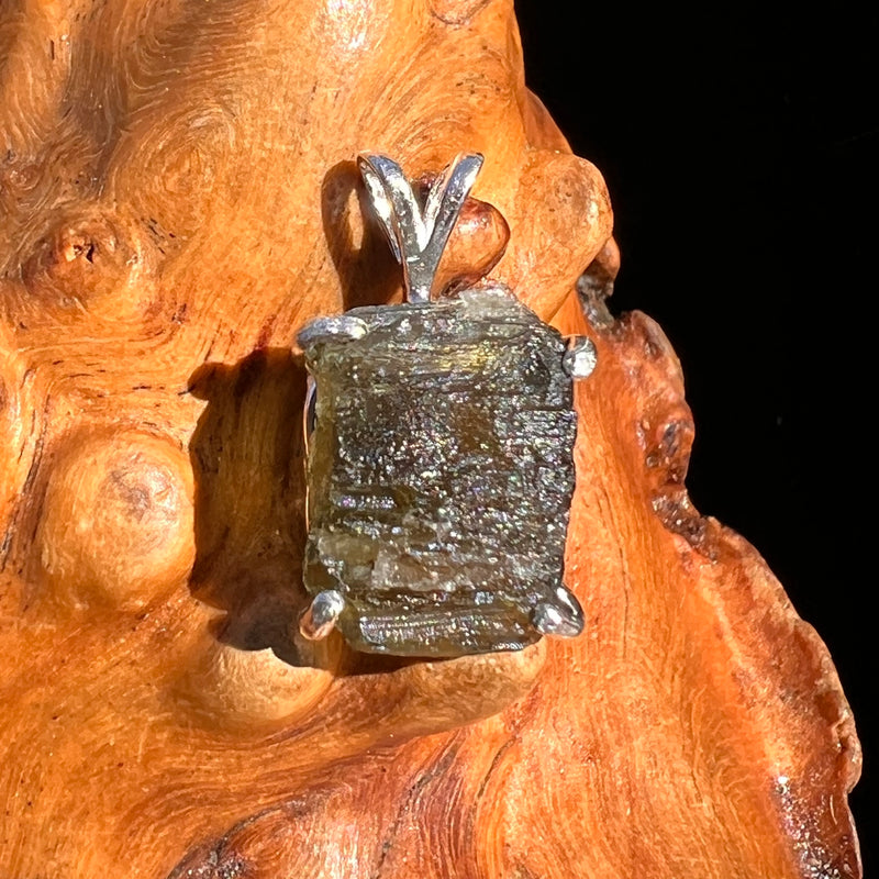 Raw Moldavite Pendant Sterling Silver #8107-Moldavite Life