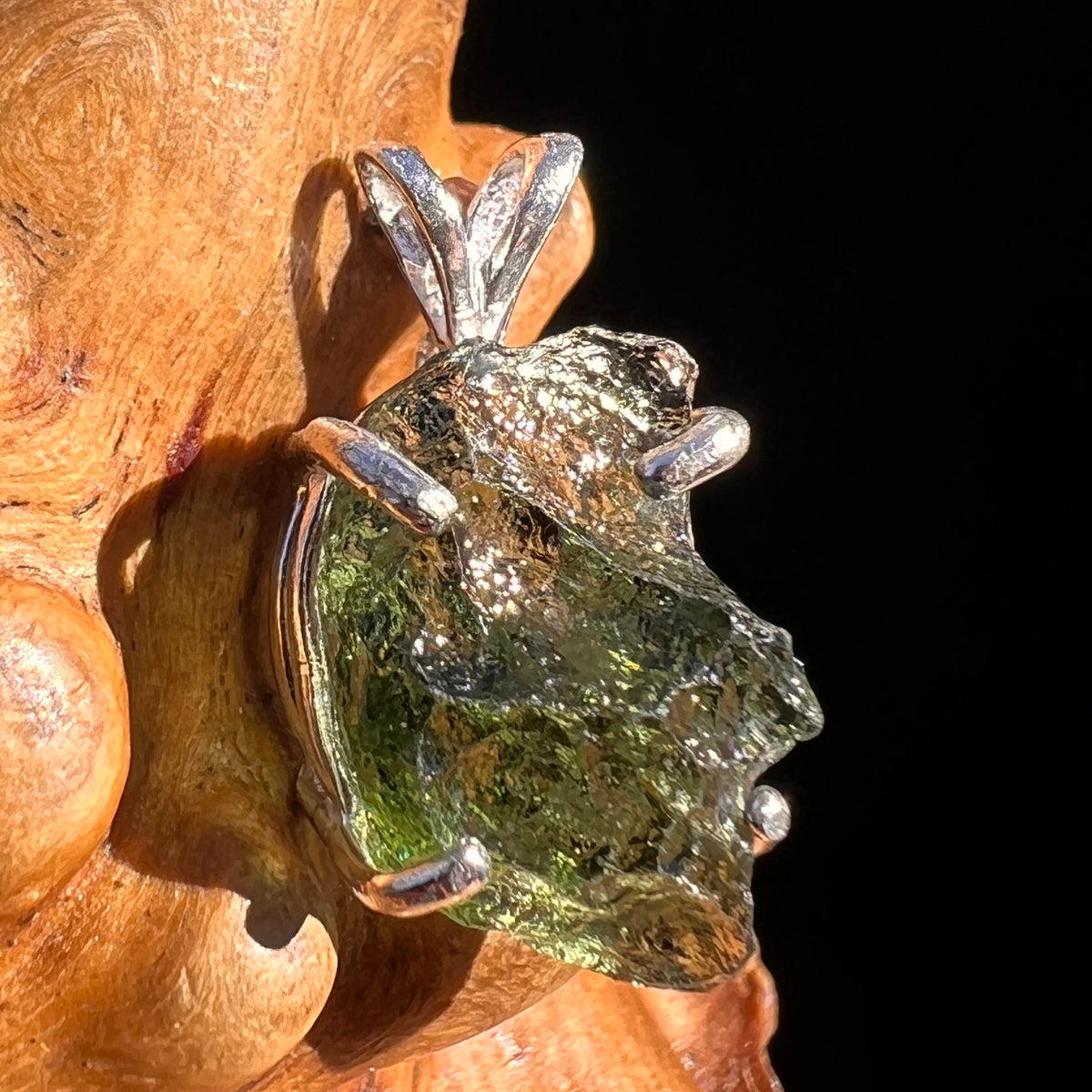 Raw Moldavite Pendant Sterling Silver #8109-Moldavite Life