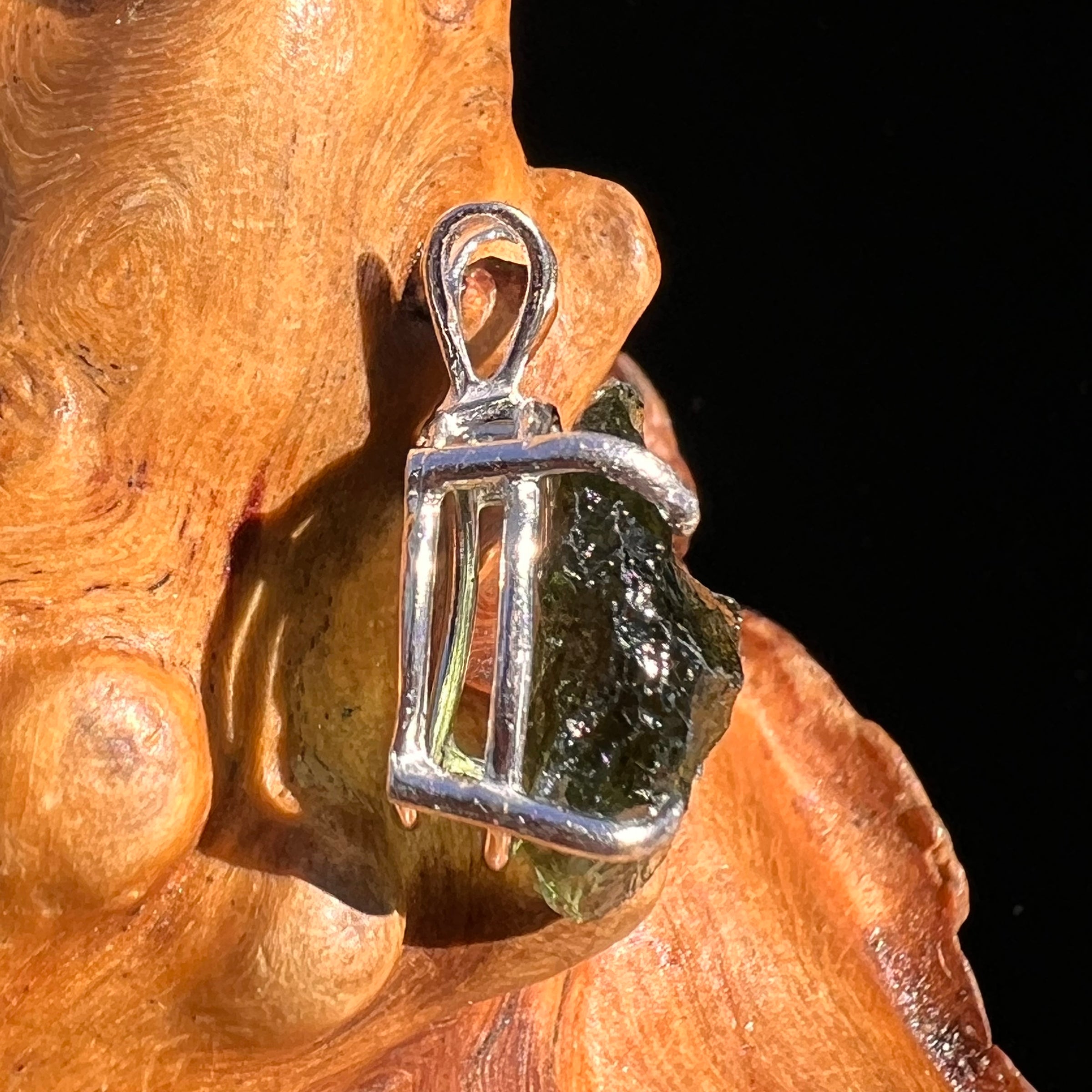 Raw Moldavite Pendant Sterling Silver #8109-Moldavite Life