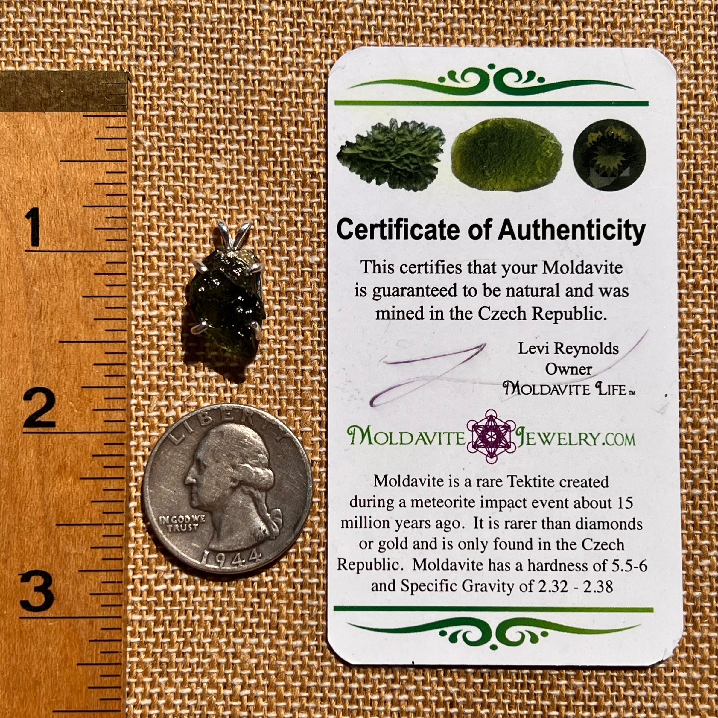 Raw Moldavite Pendant Sterling Silver #8109-Moldavite Life