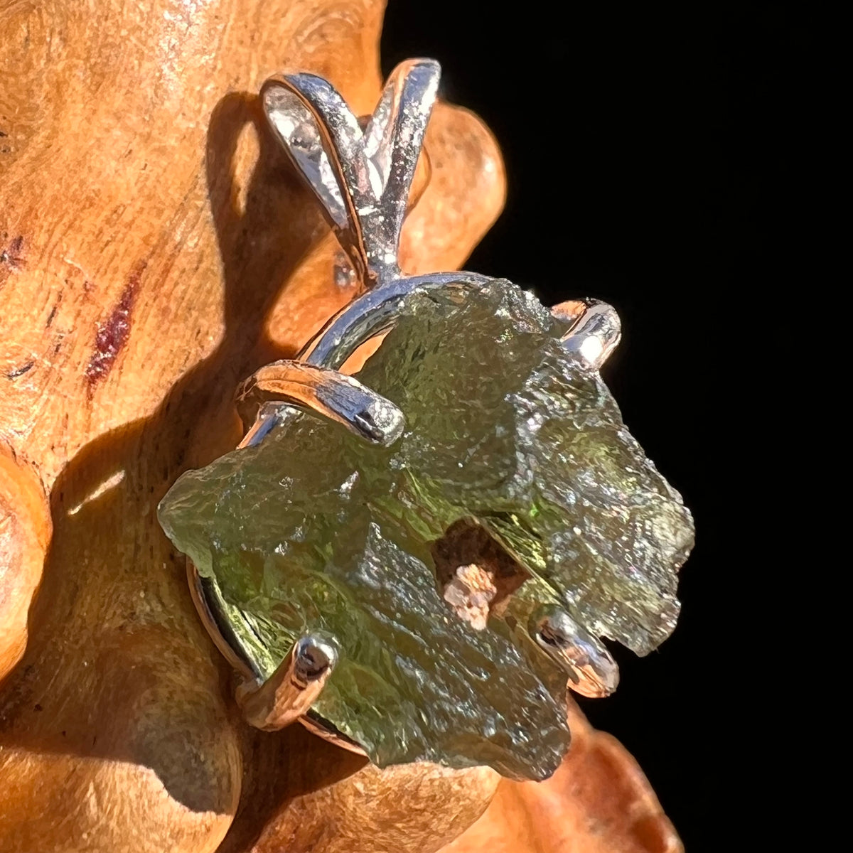 Raw Moldavite Pendant Sterling Silver #8110-Moldavite Life