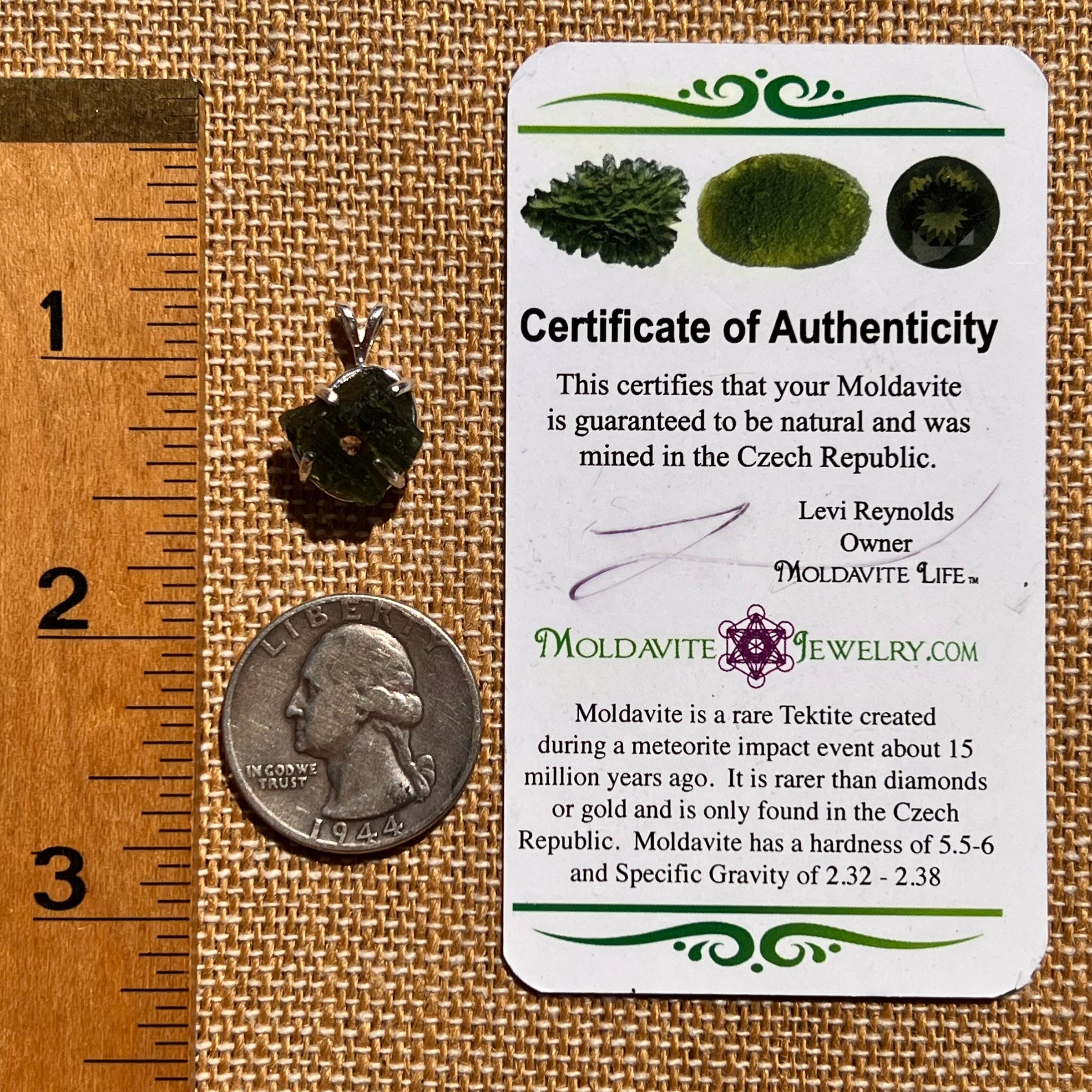 Raw Moldavite Pendant Sterling Silver #8110-Moldavite Life