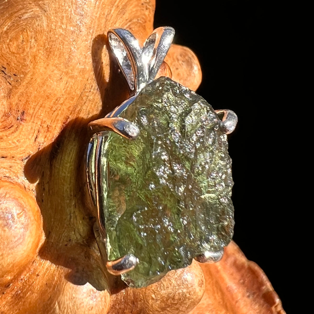 Raw Moldavite Pendant Sterling Silver #8111-Moldavite Life